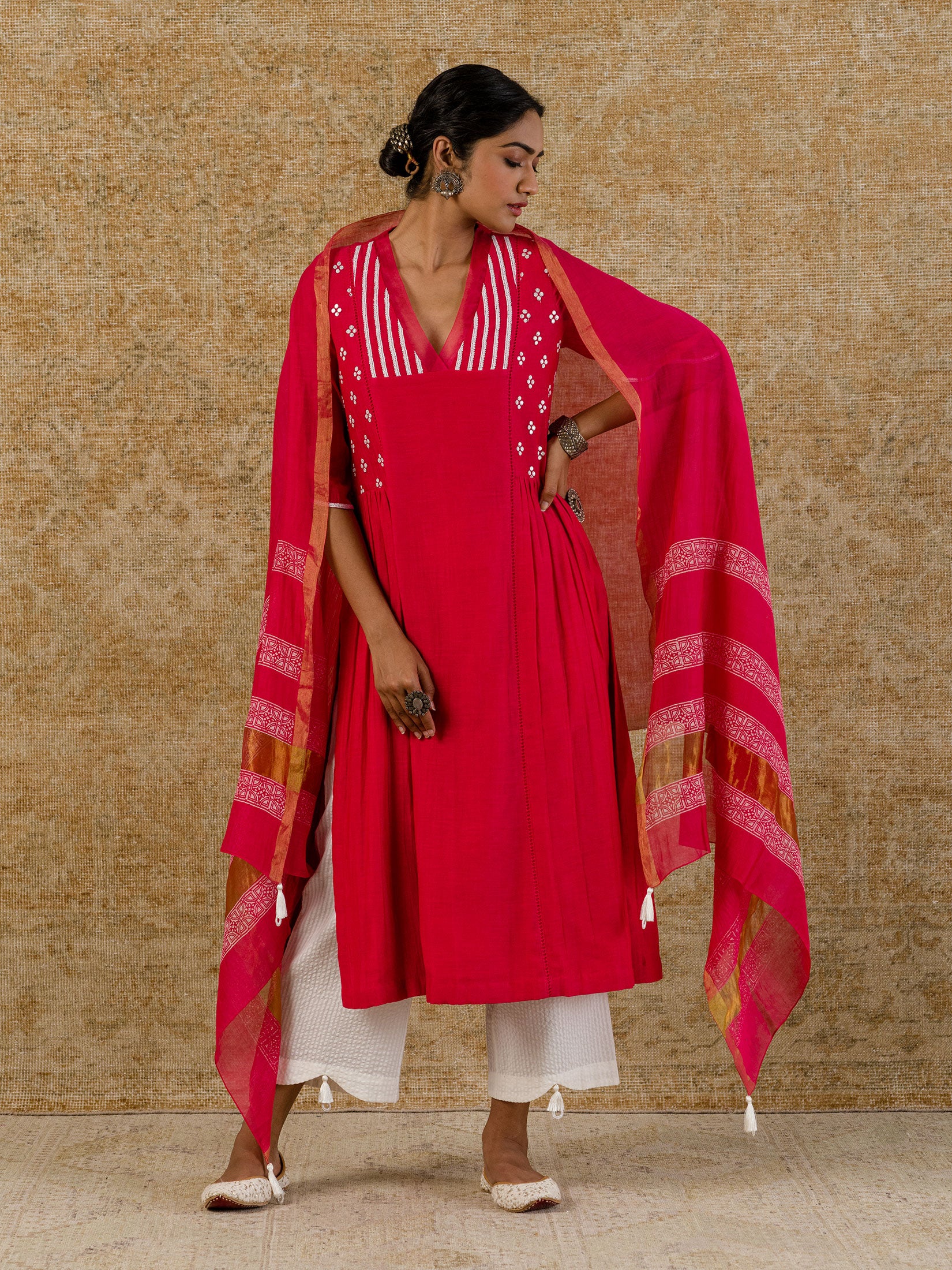 Fuschia Straight Embroidered Kurta
