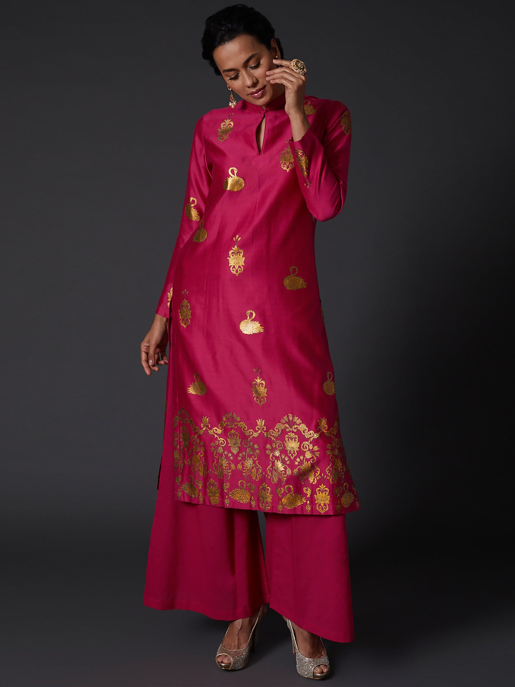 Fuchsia Block Printed Kurta Set