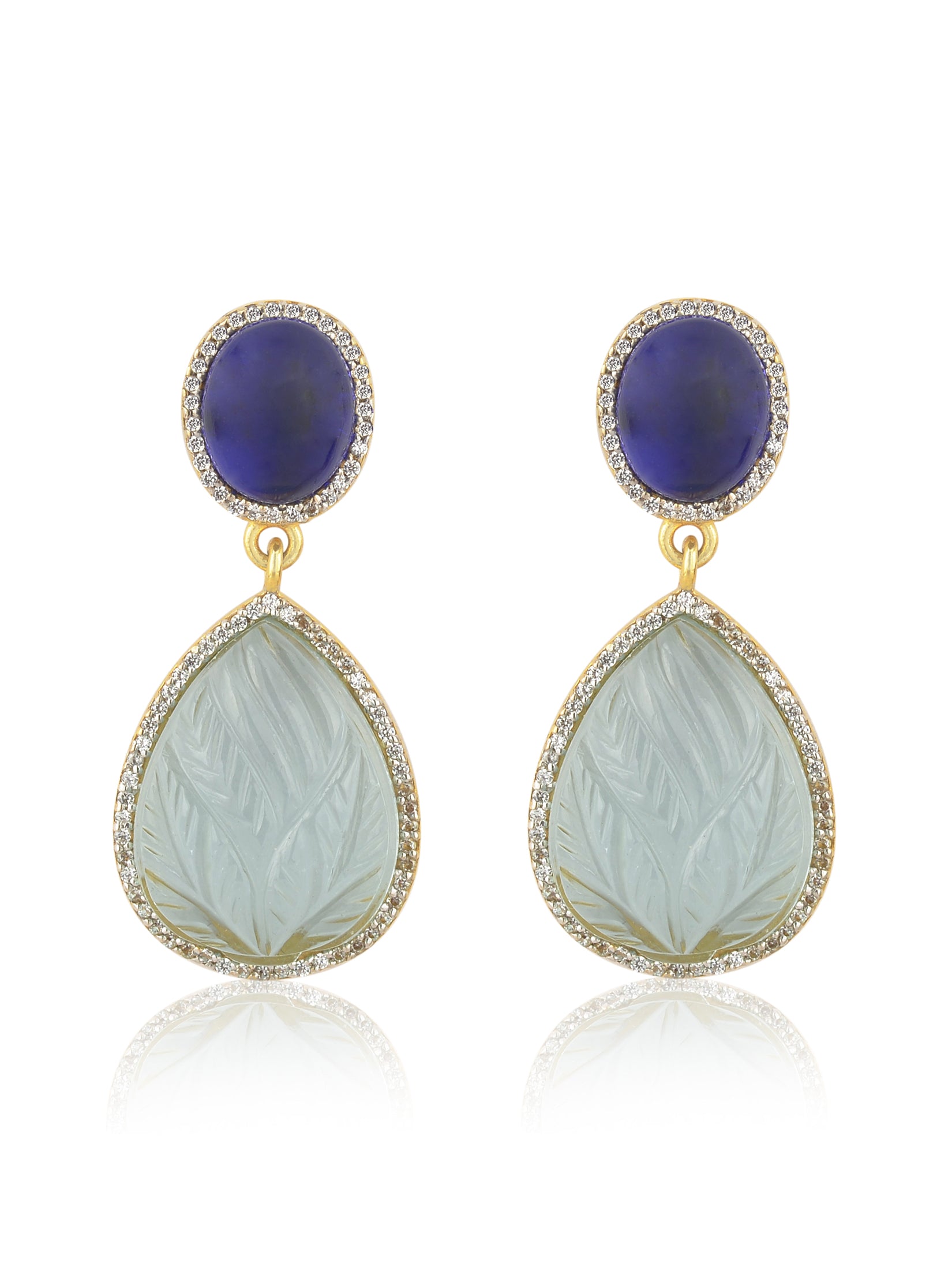 Blue Carved Drop Earrings