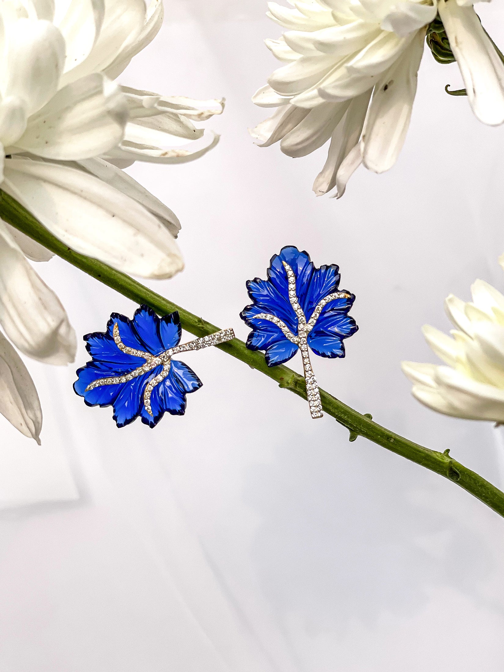 Blue Maple Leaf Earrings