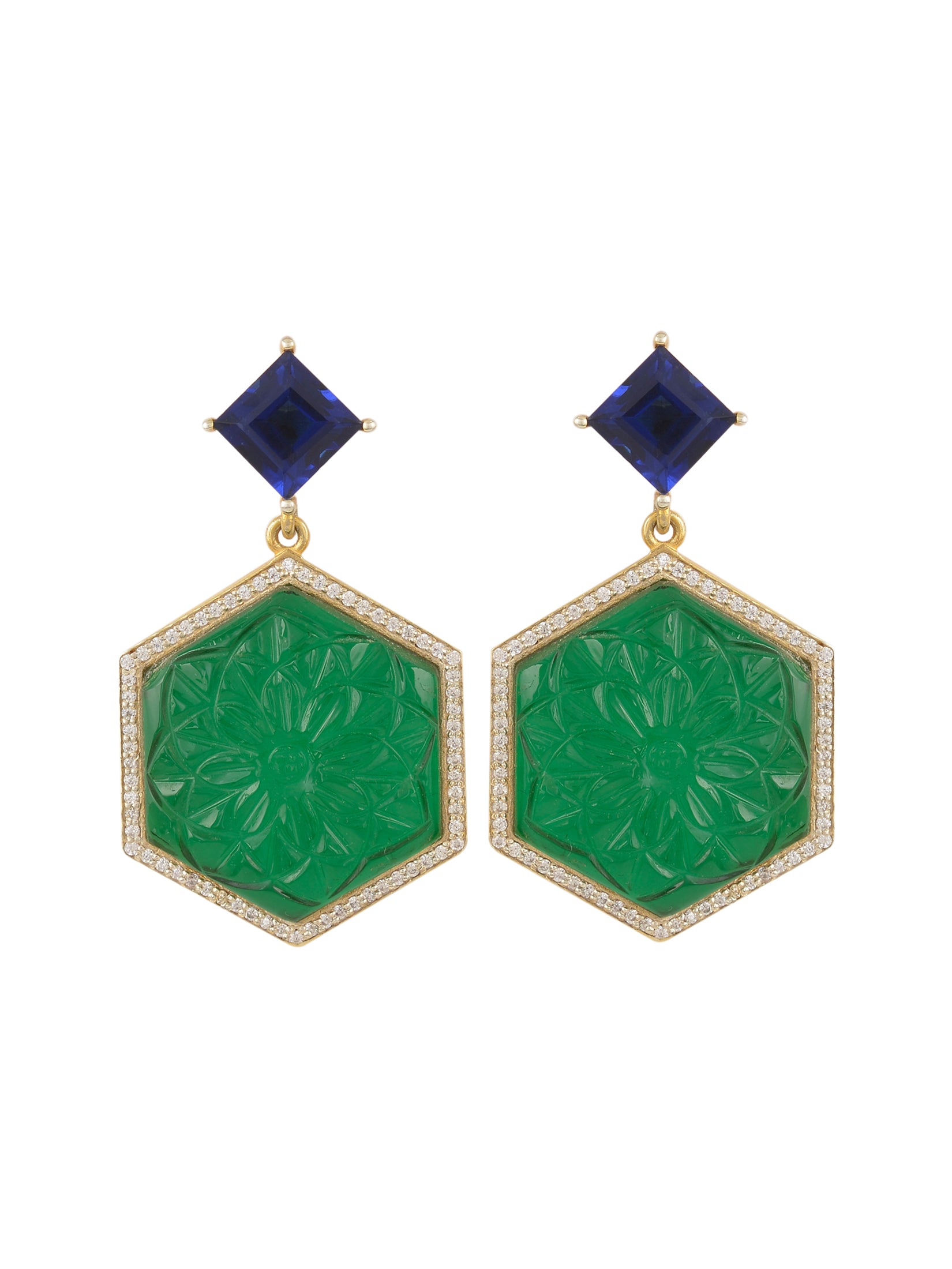 Green And Blue Incise Earrings