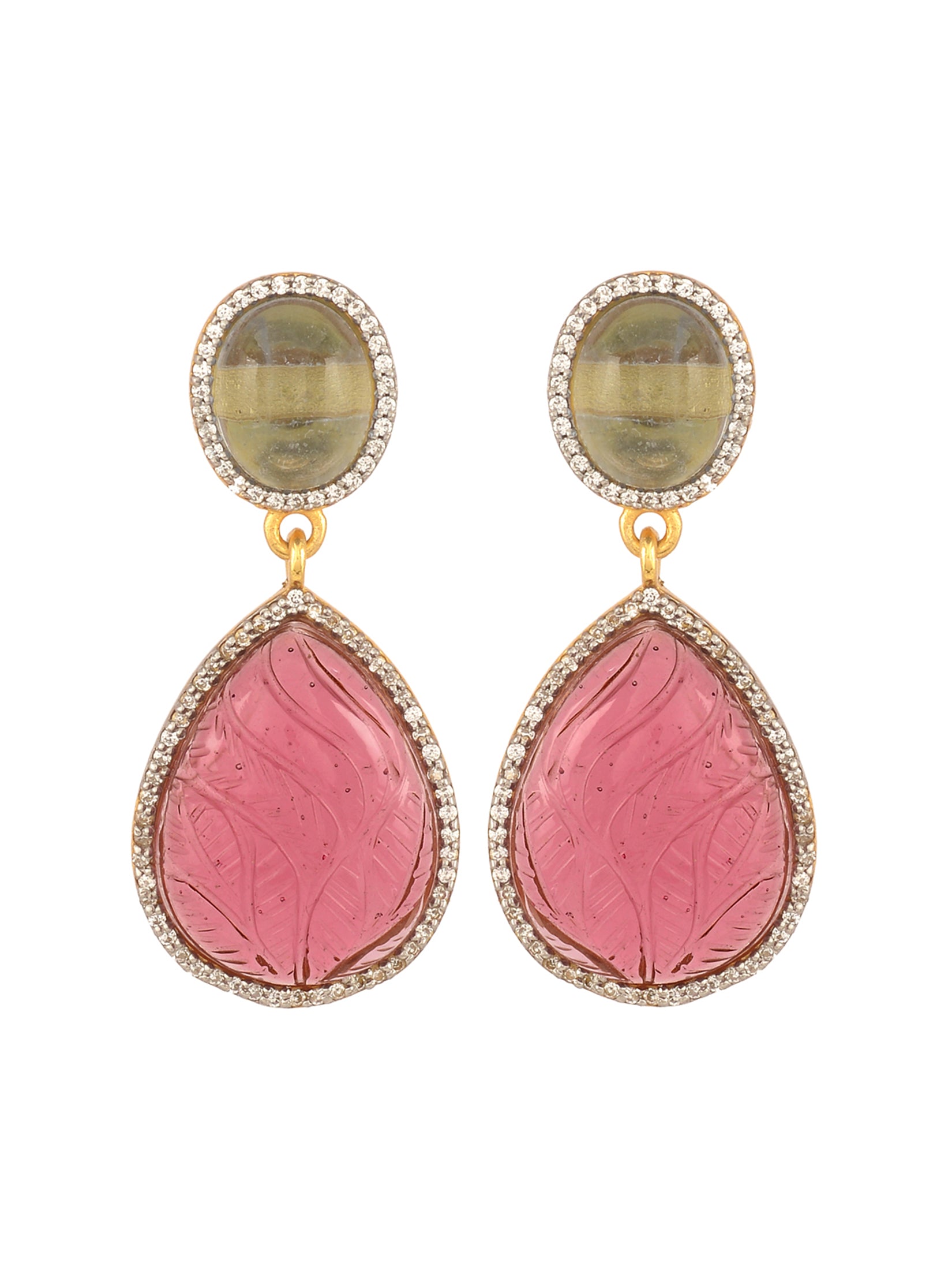 Pink Carved Drop Earrings