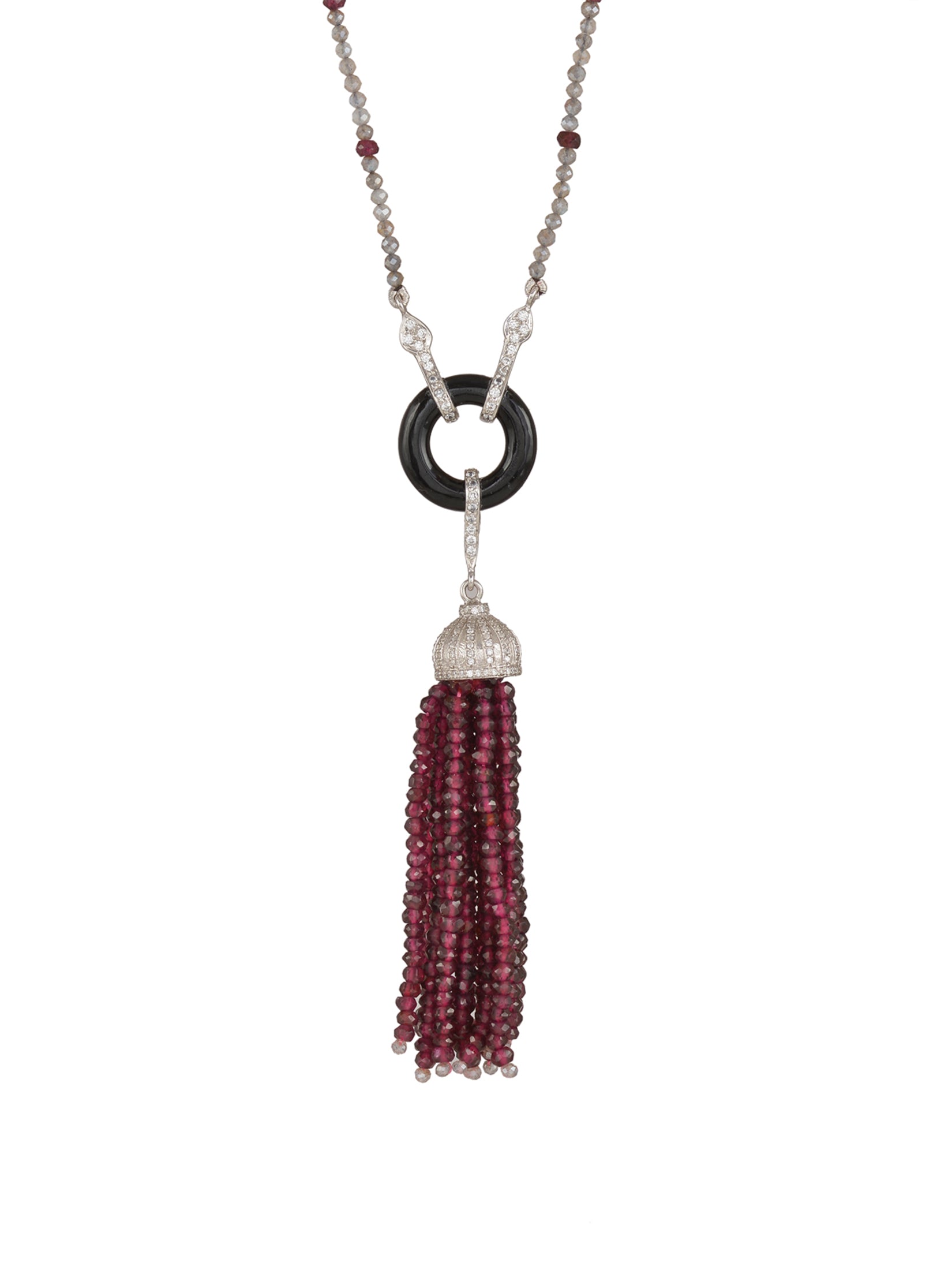 Onyx & Garnet Tassel Necklace