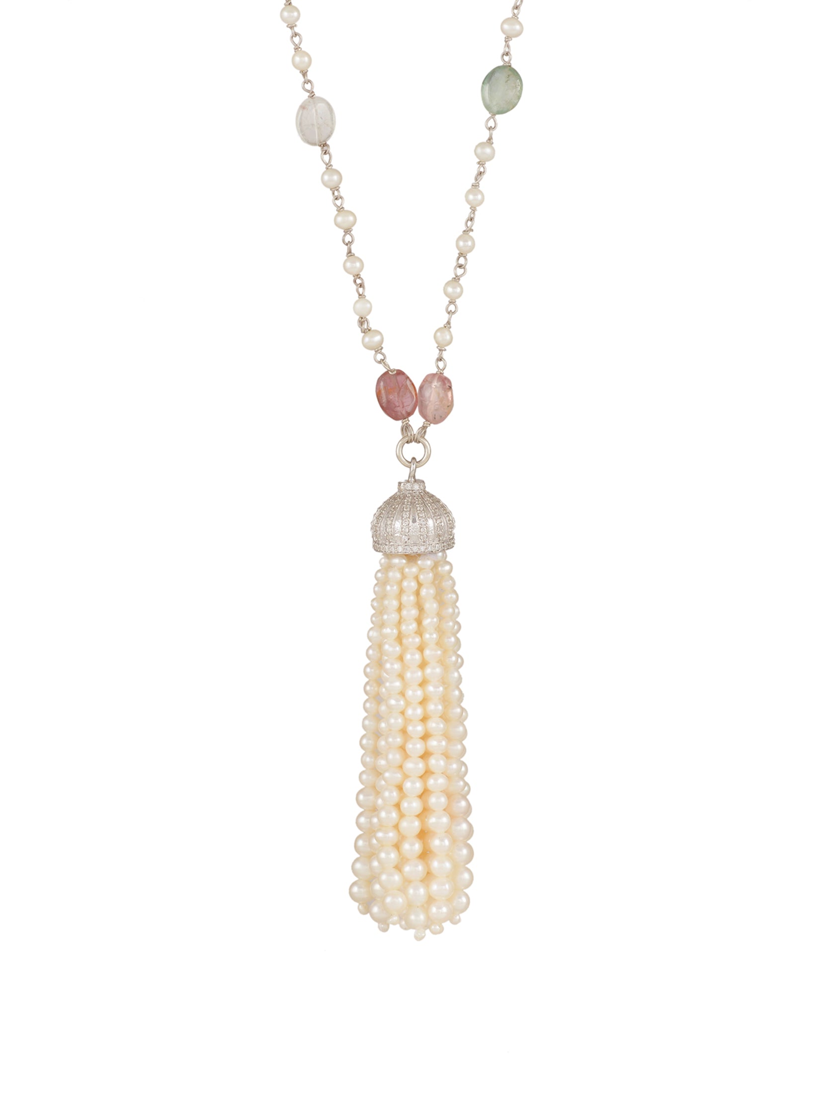 Tourmaline Pearl Tassel Necklace