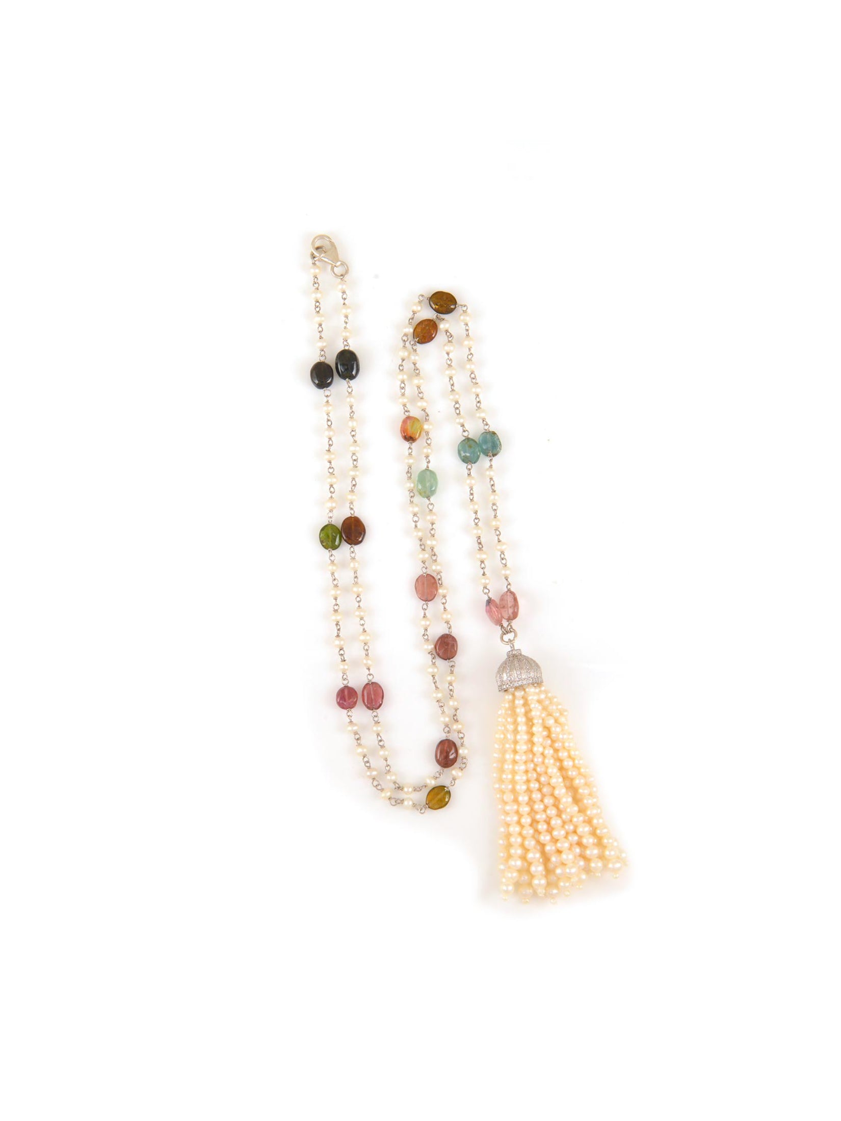 Tourmaline Pearl Tassel Necklace