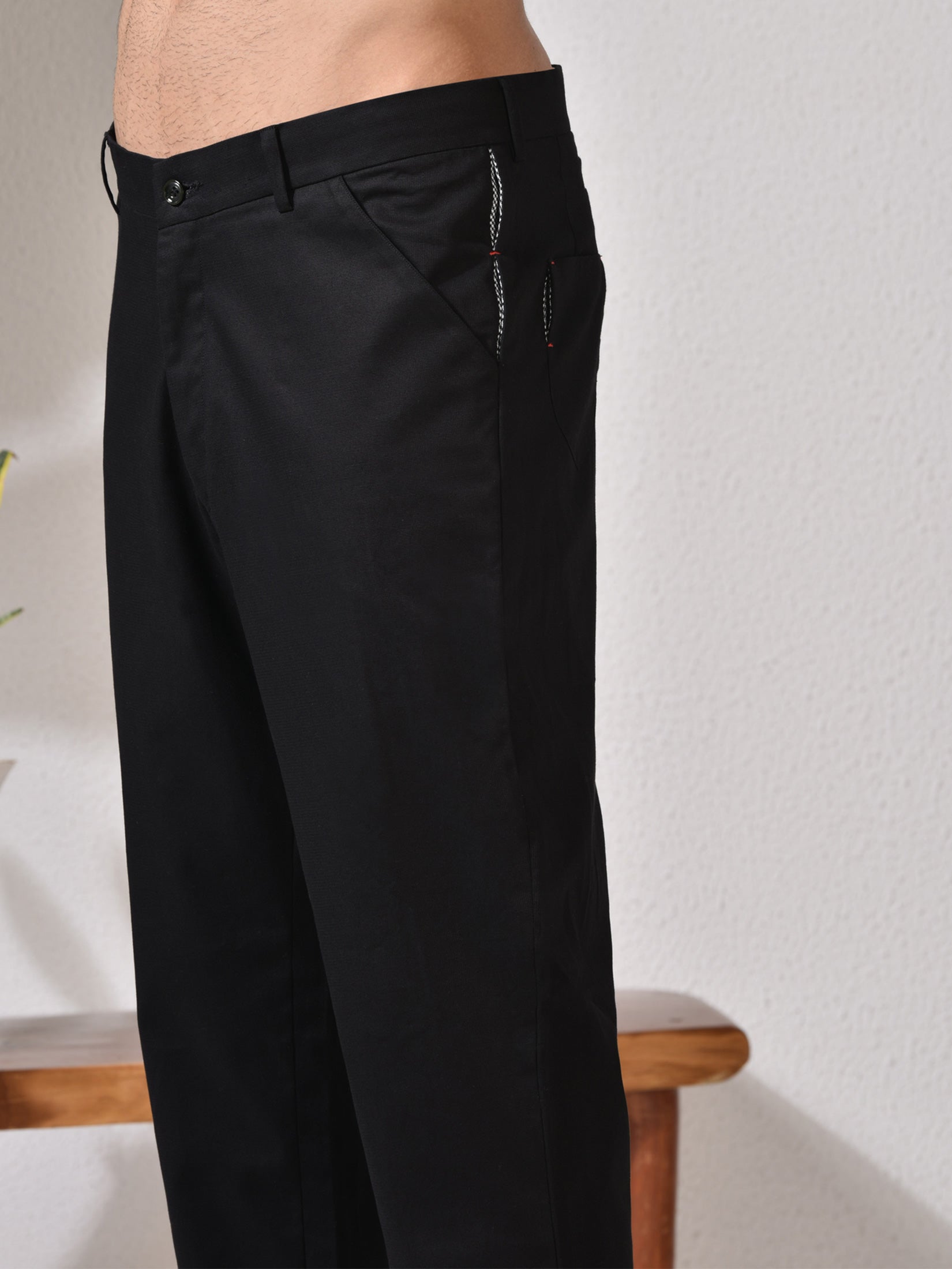 Charm, Black Stretch Trouser With Subtle Detailings