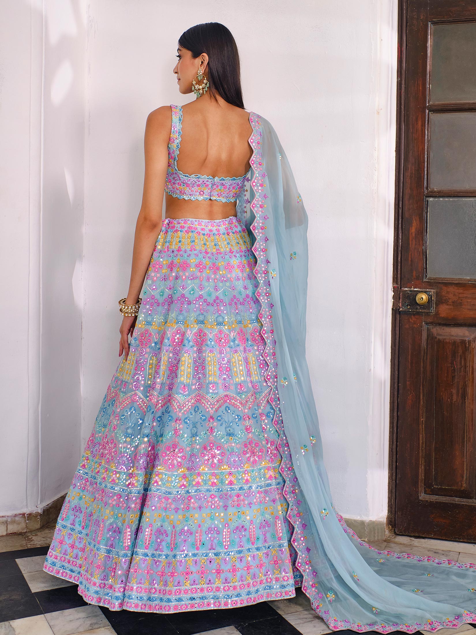 Powder Blue Floral Lehenga