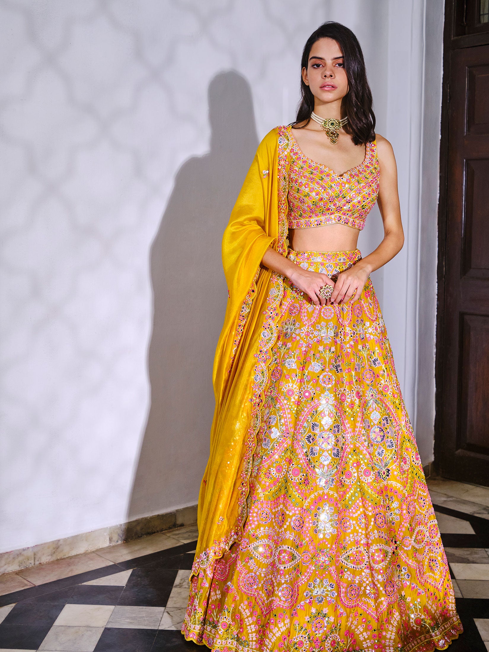Yellow Frill Silk Lehenga