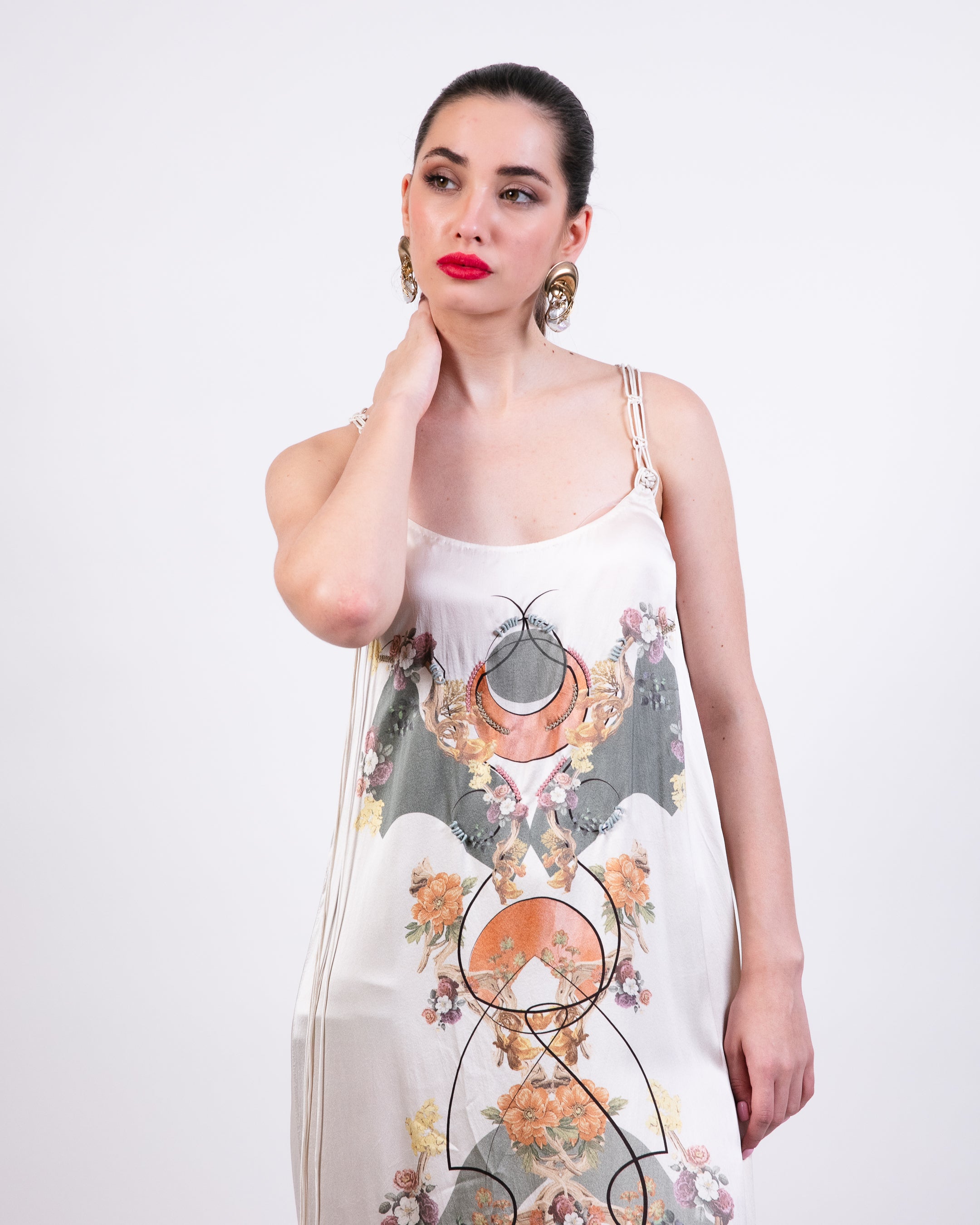 Printed Shirt Jacket With Slip Dress