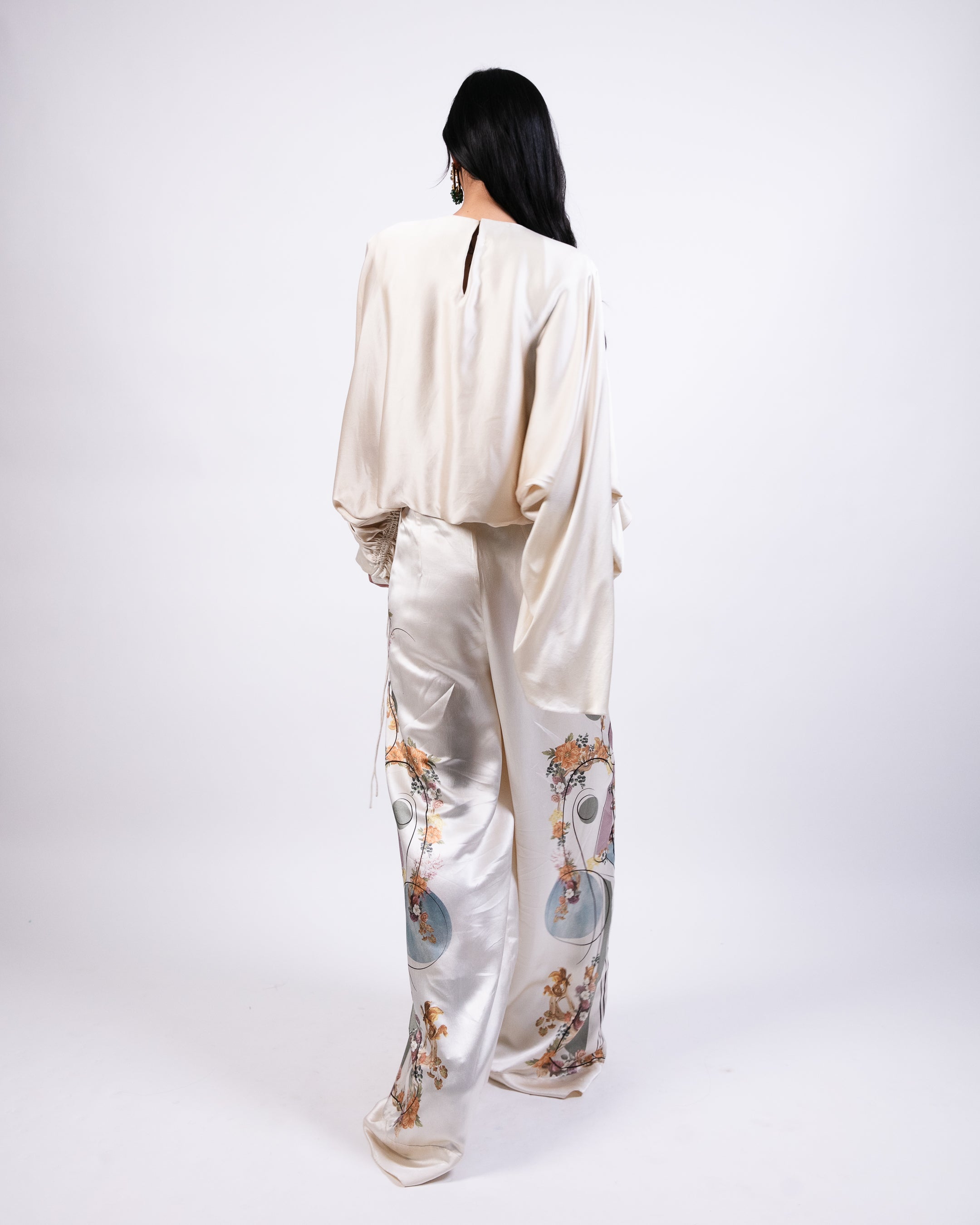 Printed Silk Trouser With Applique  Top
