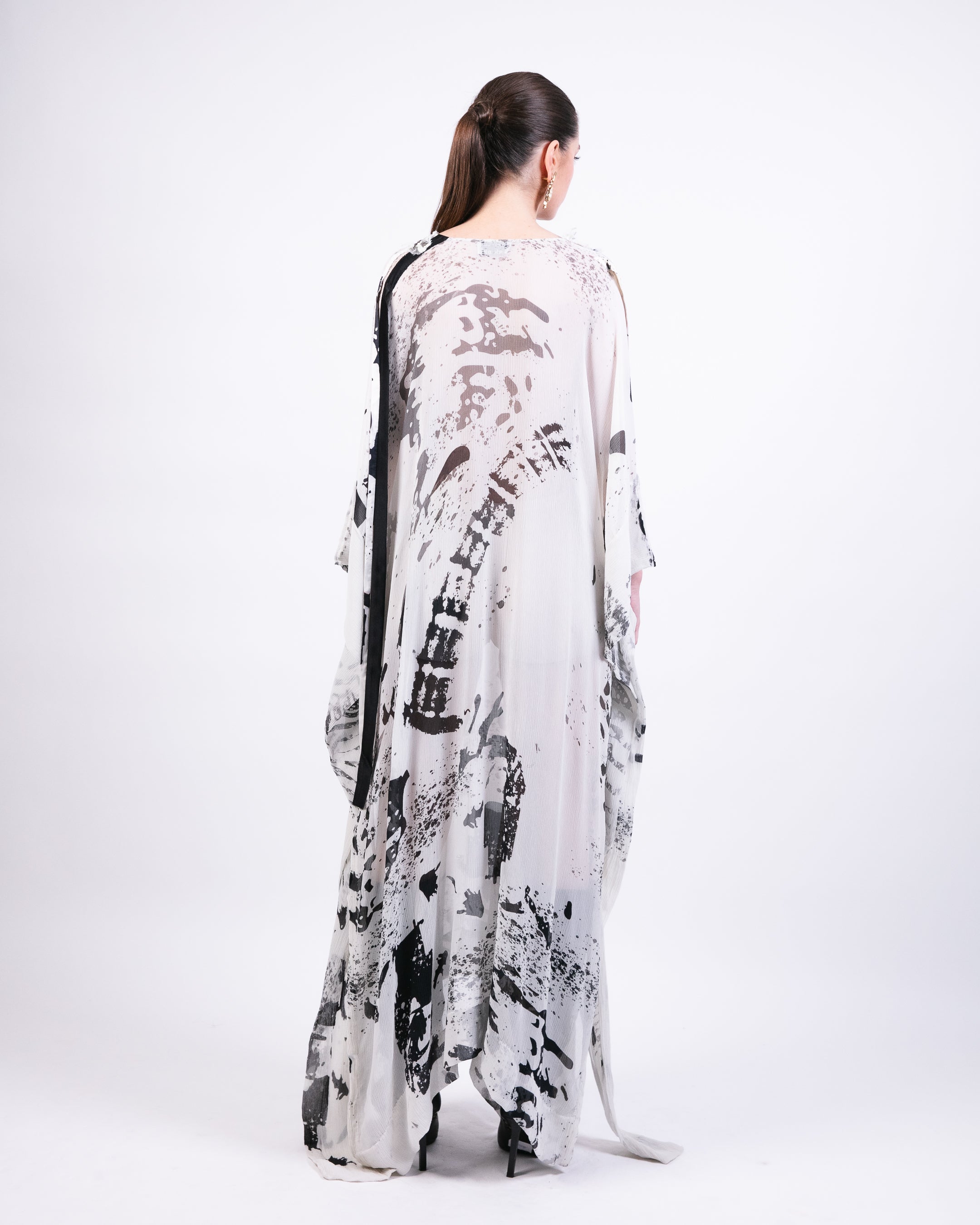 Draped Kaftan With Printed Slip Dress