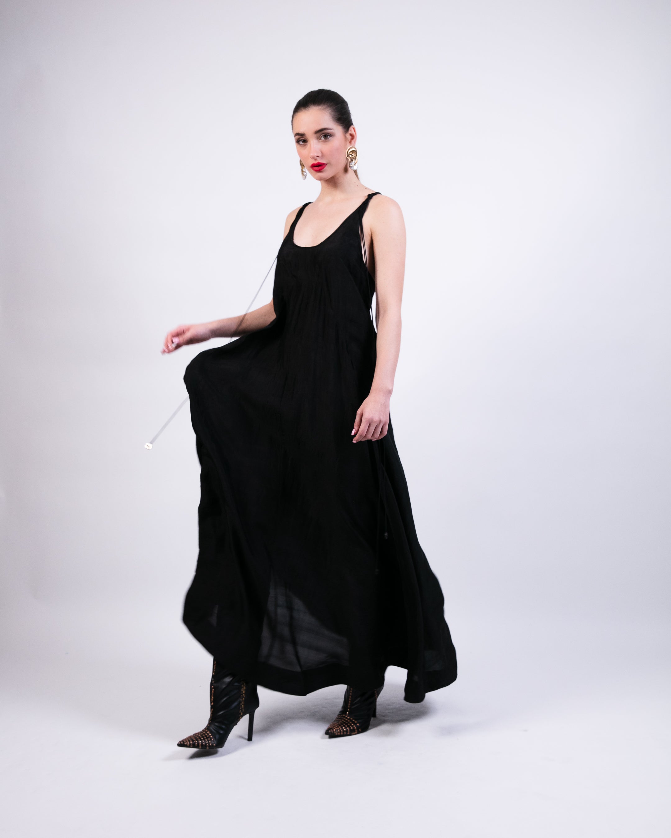 Black Slip Dress With Coin Embroidery