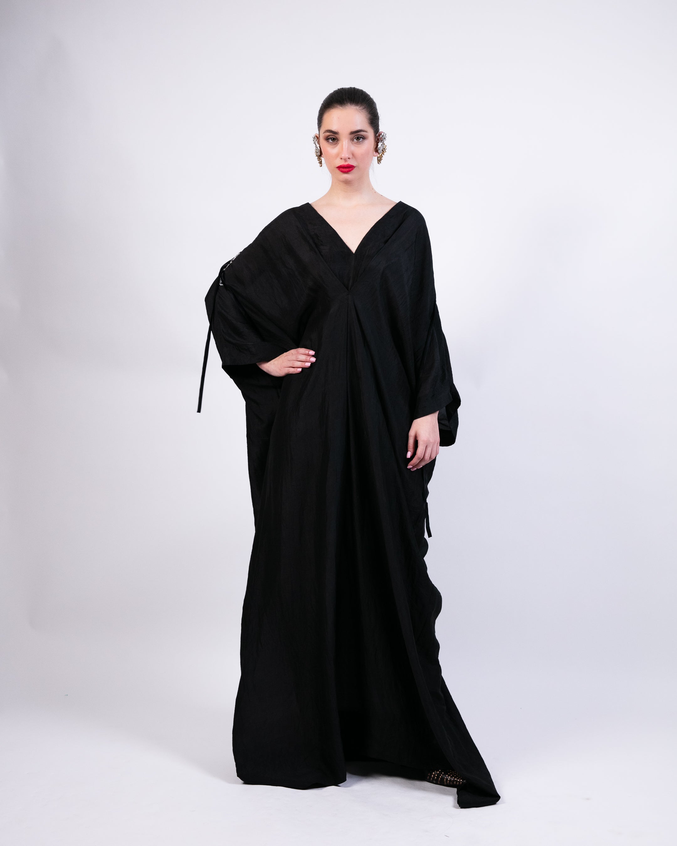 Black Kaftan Dress With Coin Embroidery