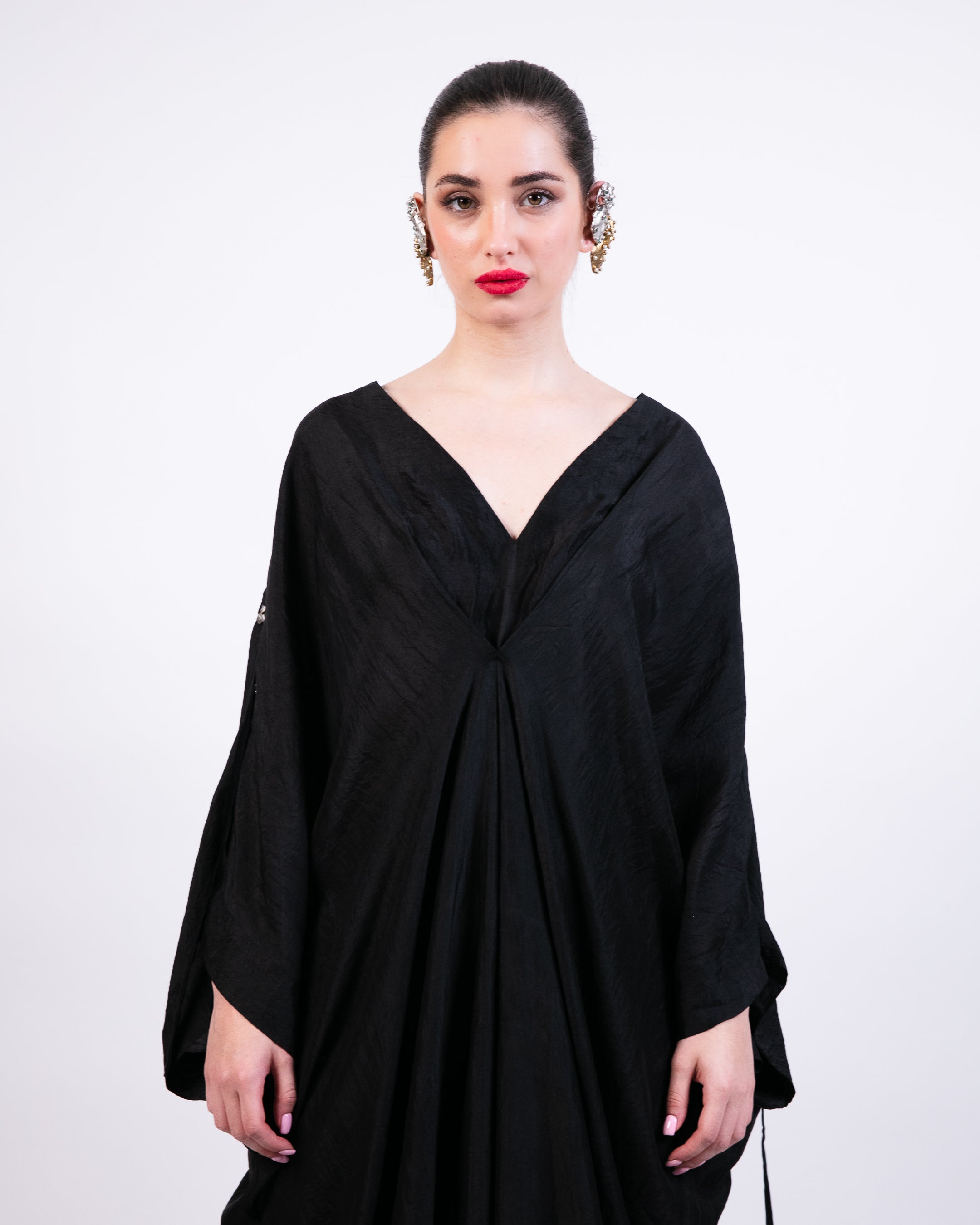 Black Kaftan Dress With Coin Embroidery