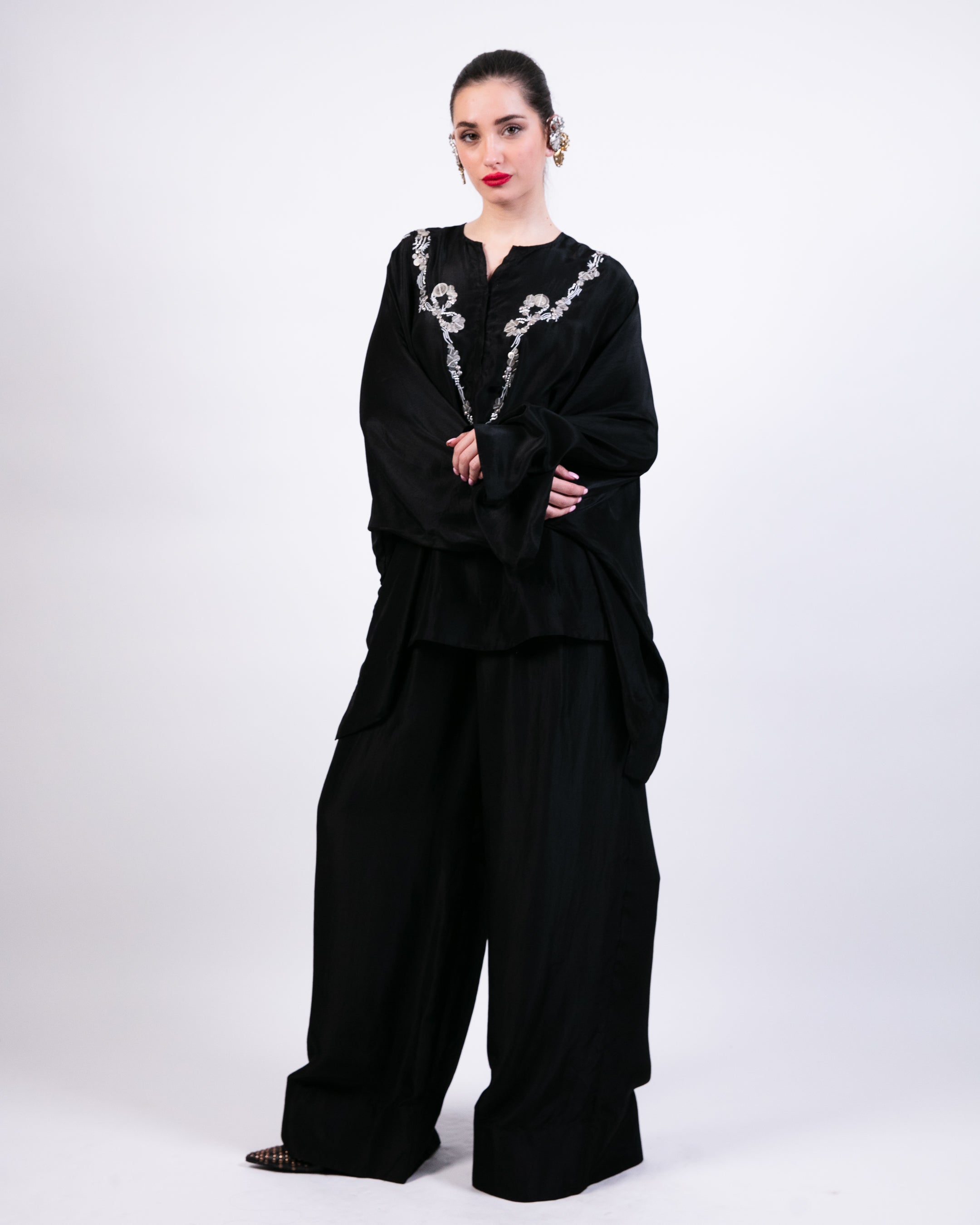 Short Boxy Kurta With Black Flared Pants