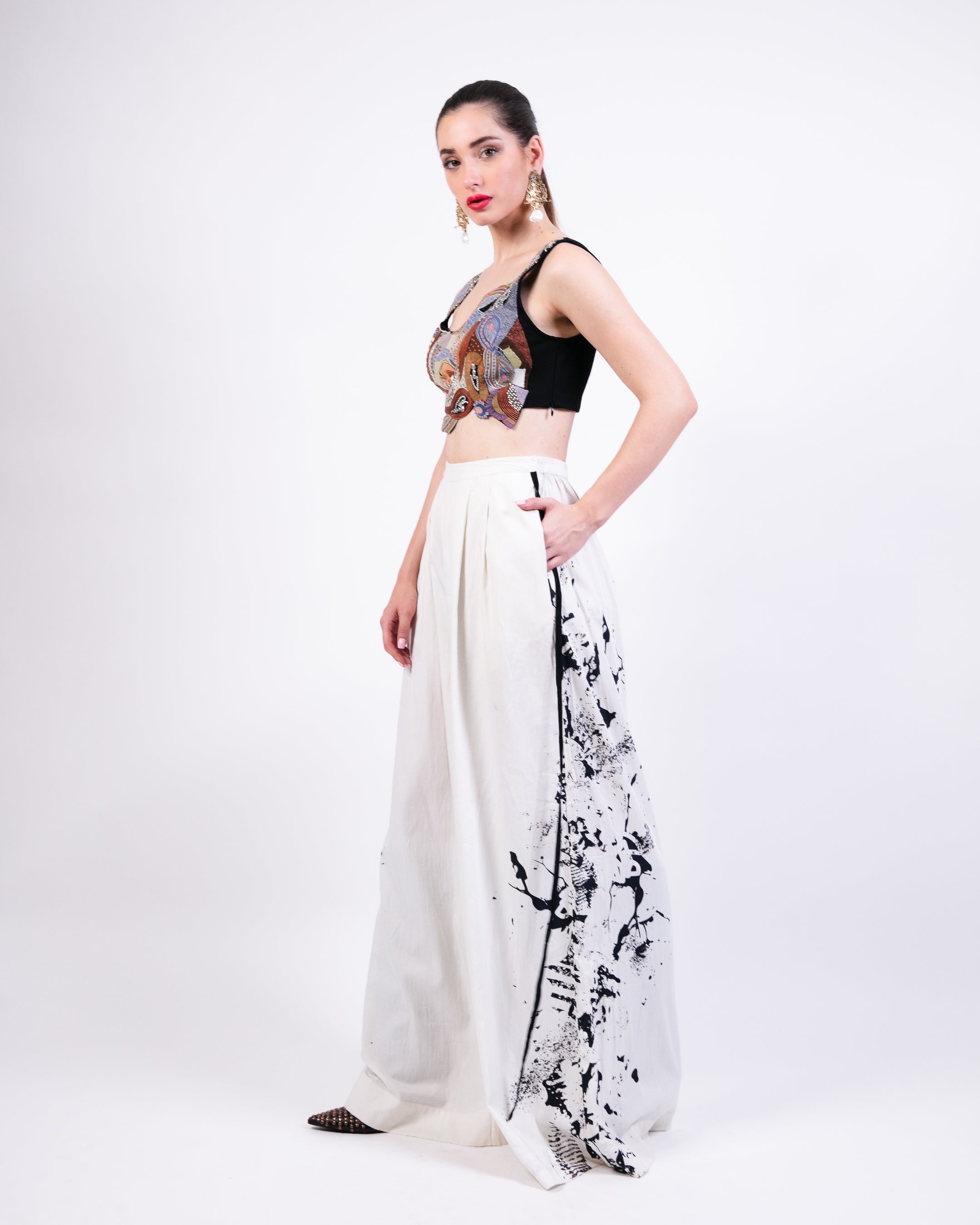 Printed Short Dress With Trouser