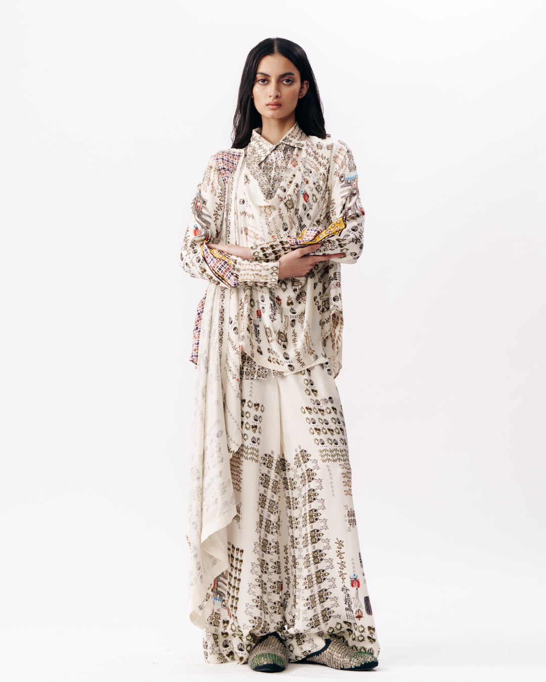 Draped Top With Wide Pants