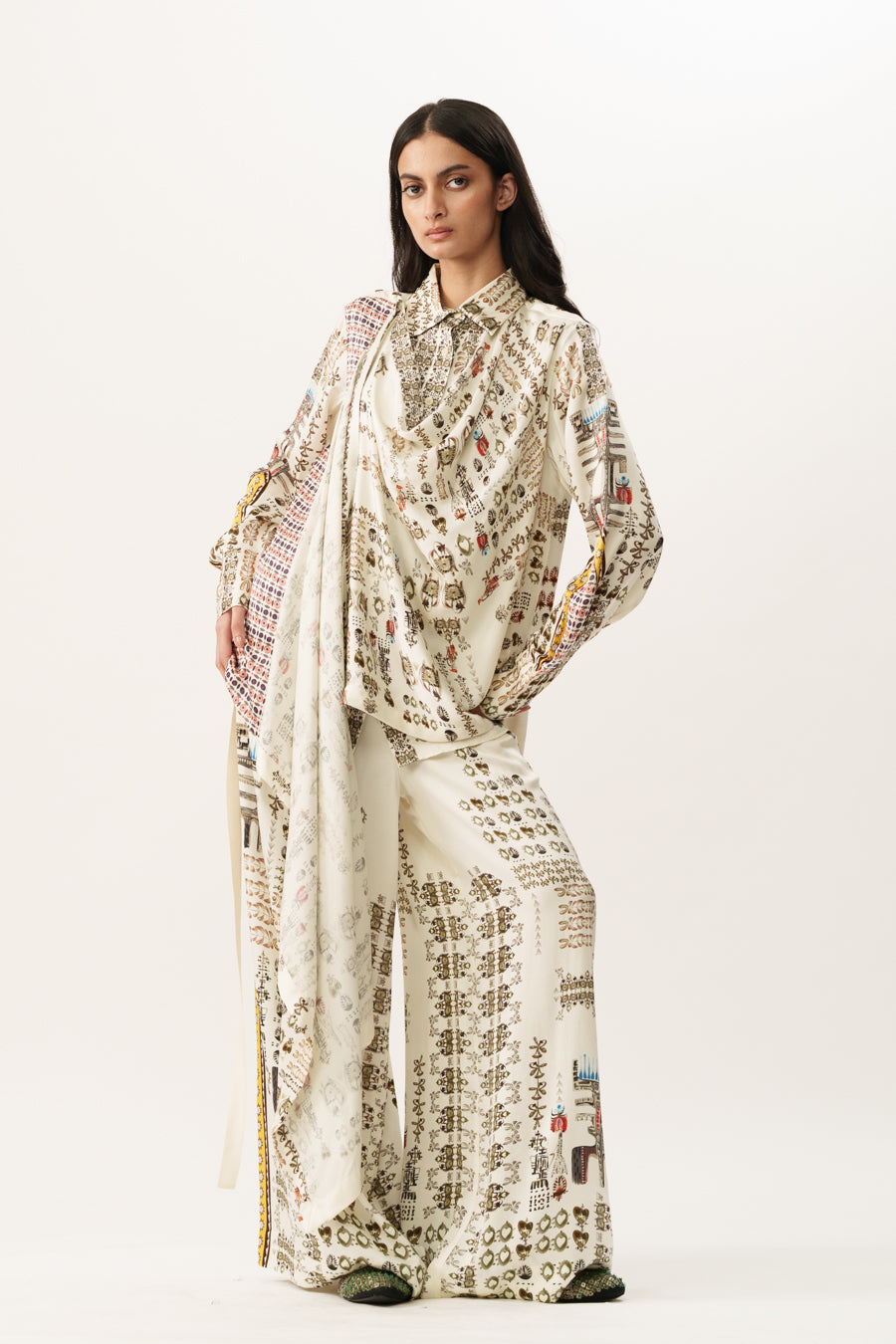 Draped Top With Wide Pants
