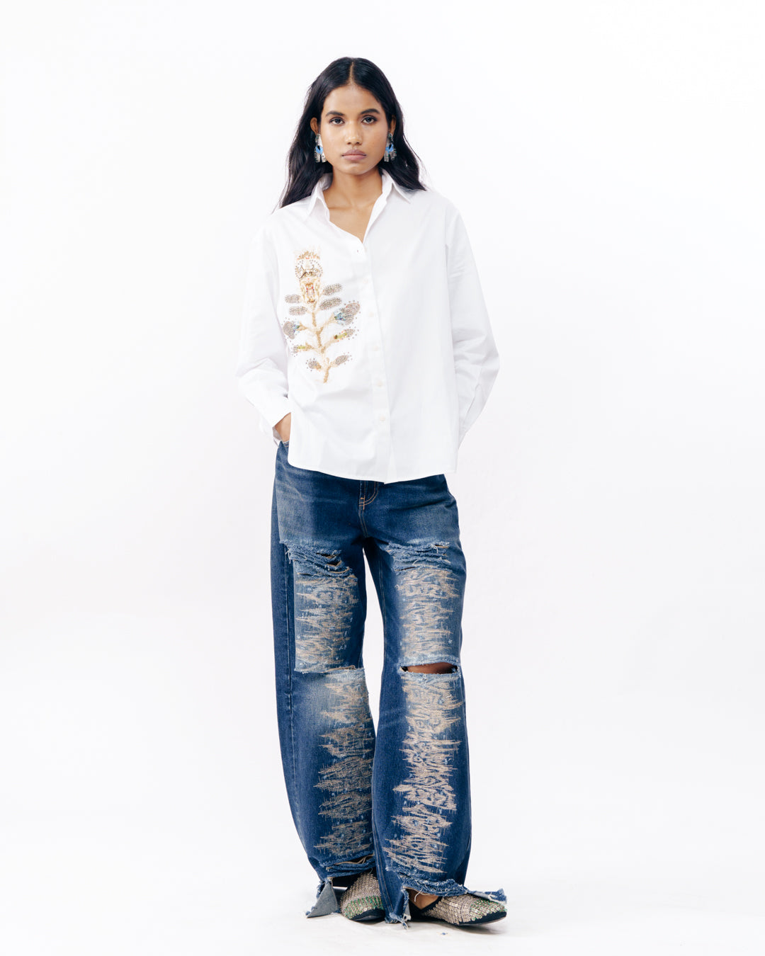 Shirt With Printed Embroidery