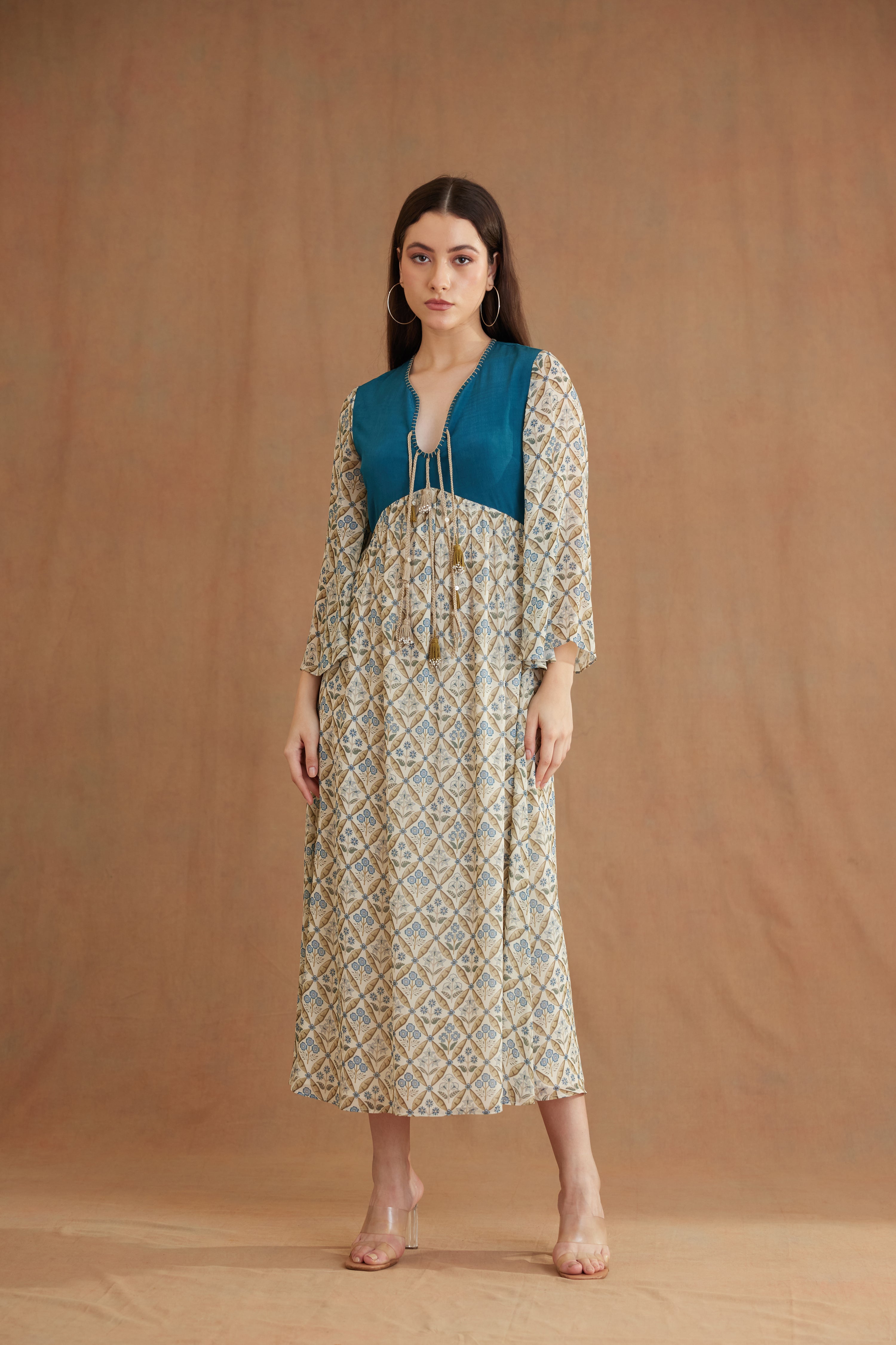 Exclusive indigo printed designer one piece dress – Sujatra
