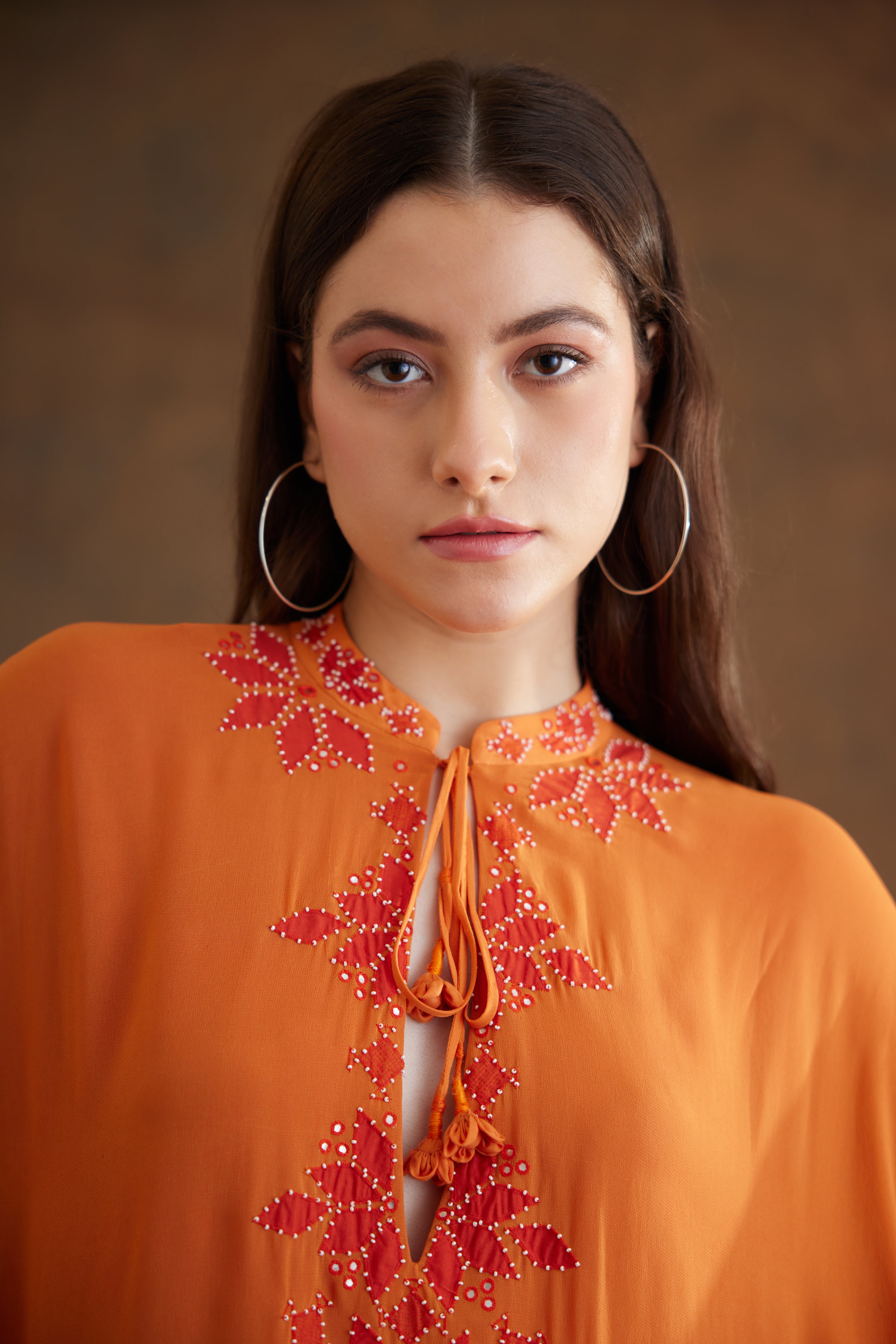 Saffron Applique Embroidered Kaftan Dress