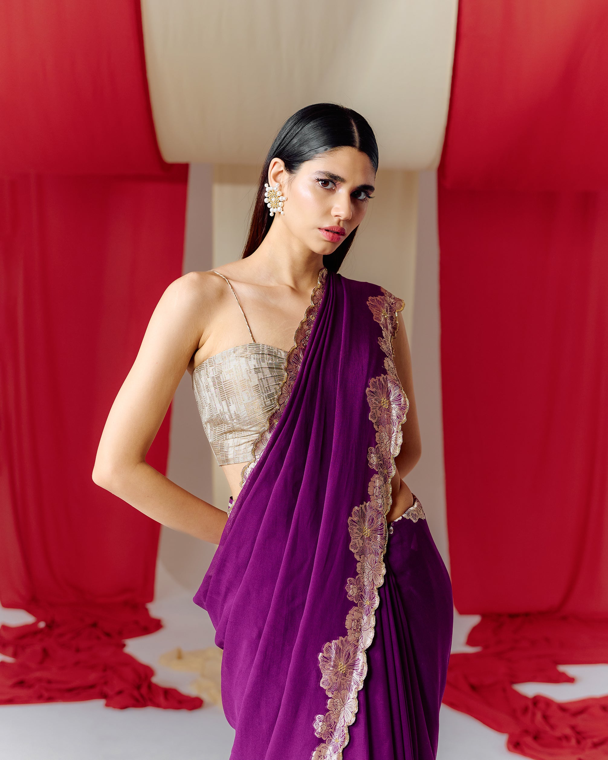 Purple Georgette Banarasi Silk Saree