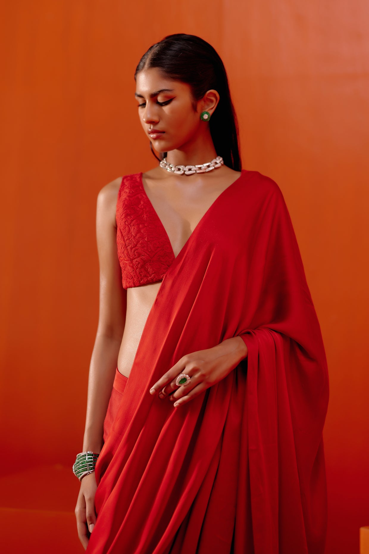 Buy Red Satin Blend Embroidered Saree Party Wear Online at Best Price |  Cbazaar