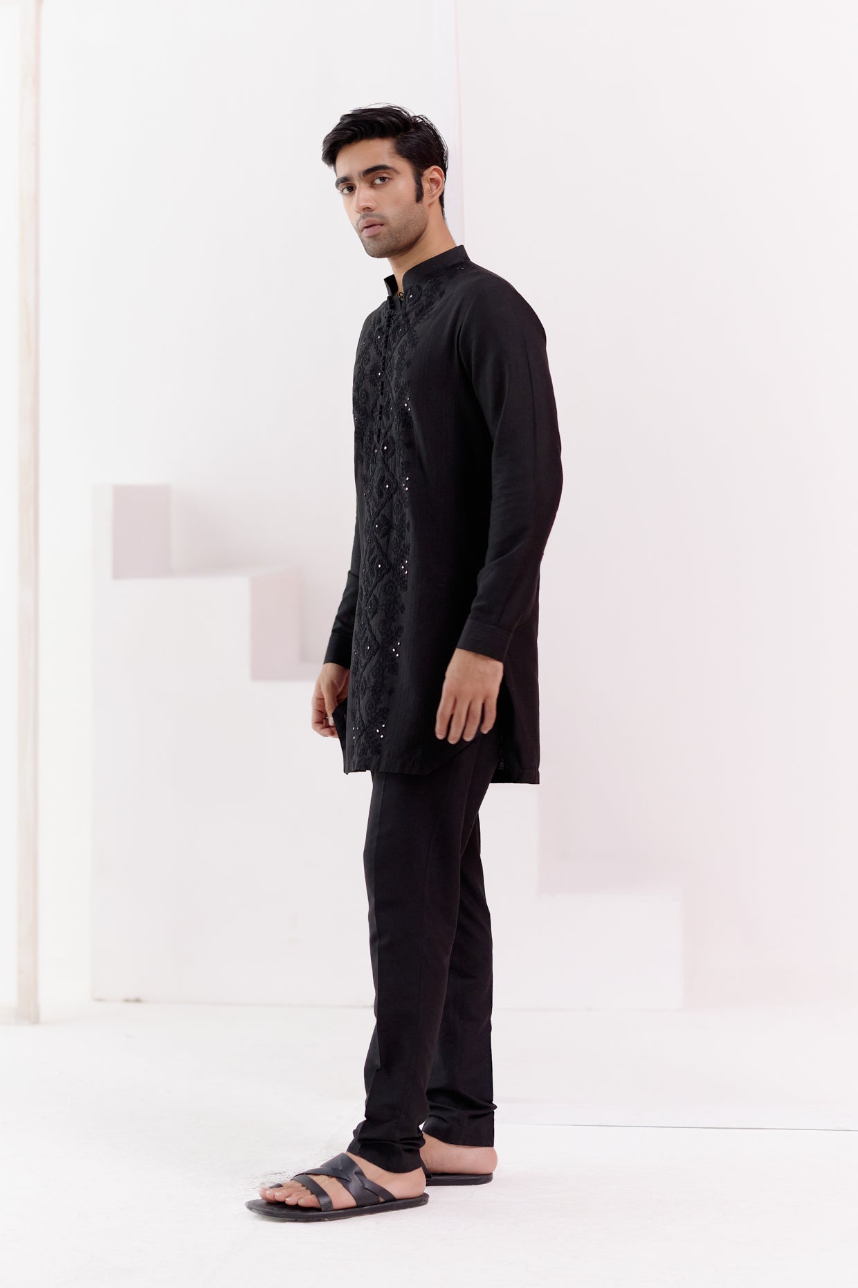 Black Cotton Silk Blend Fully Embroidered Kurta Set