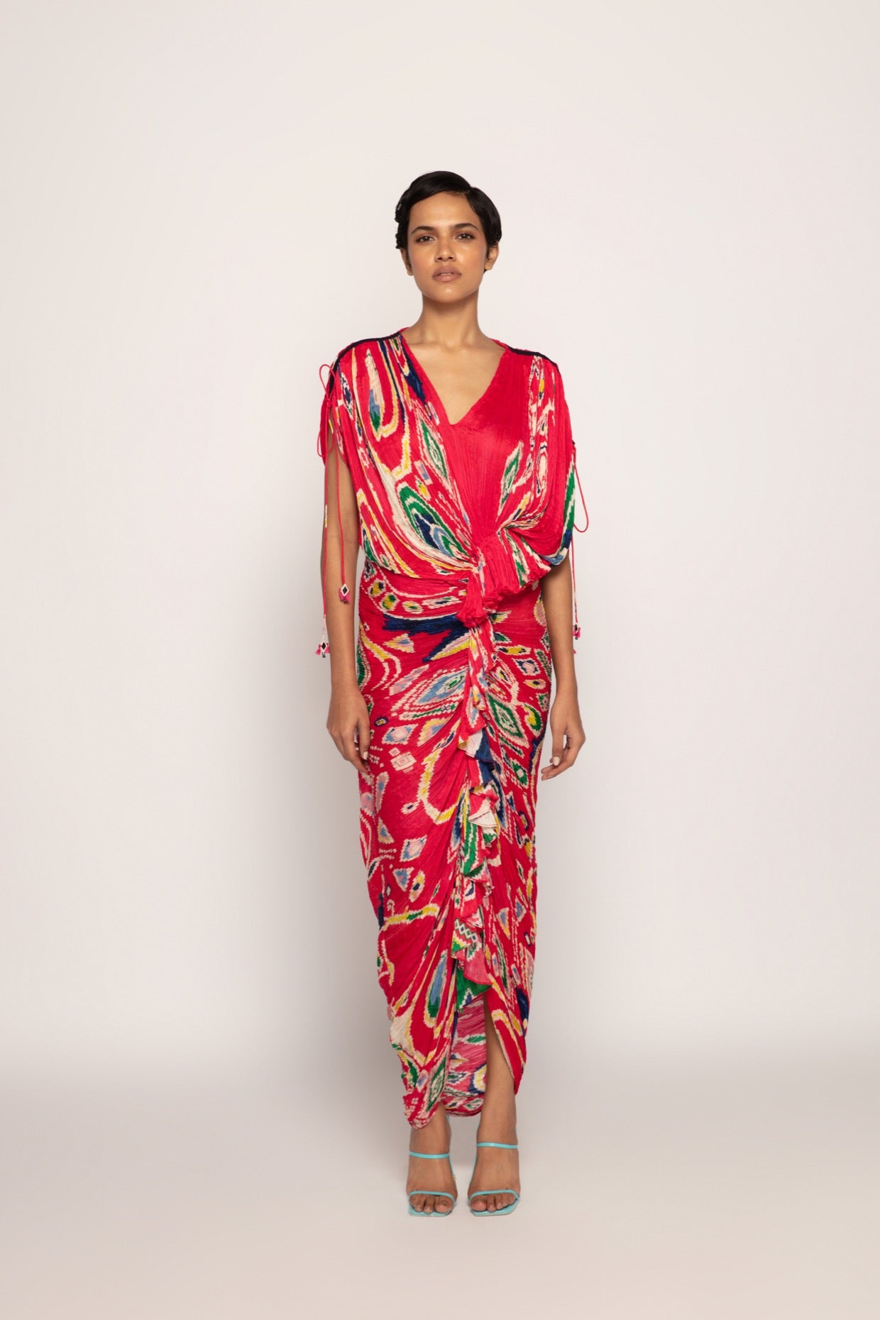 Paisley Print Hand Micro Pleated Sari Style Dress