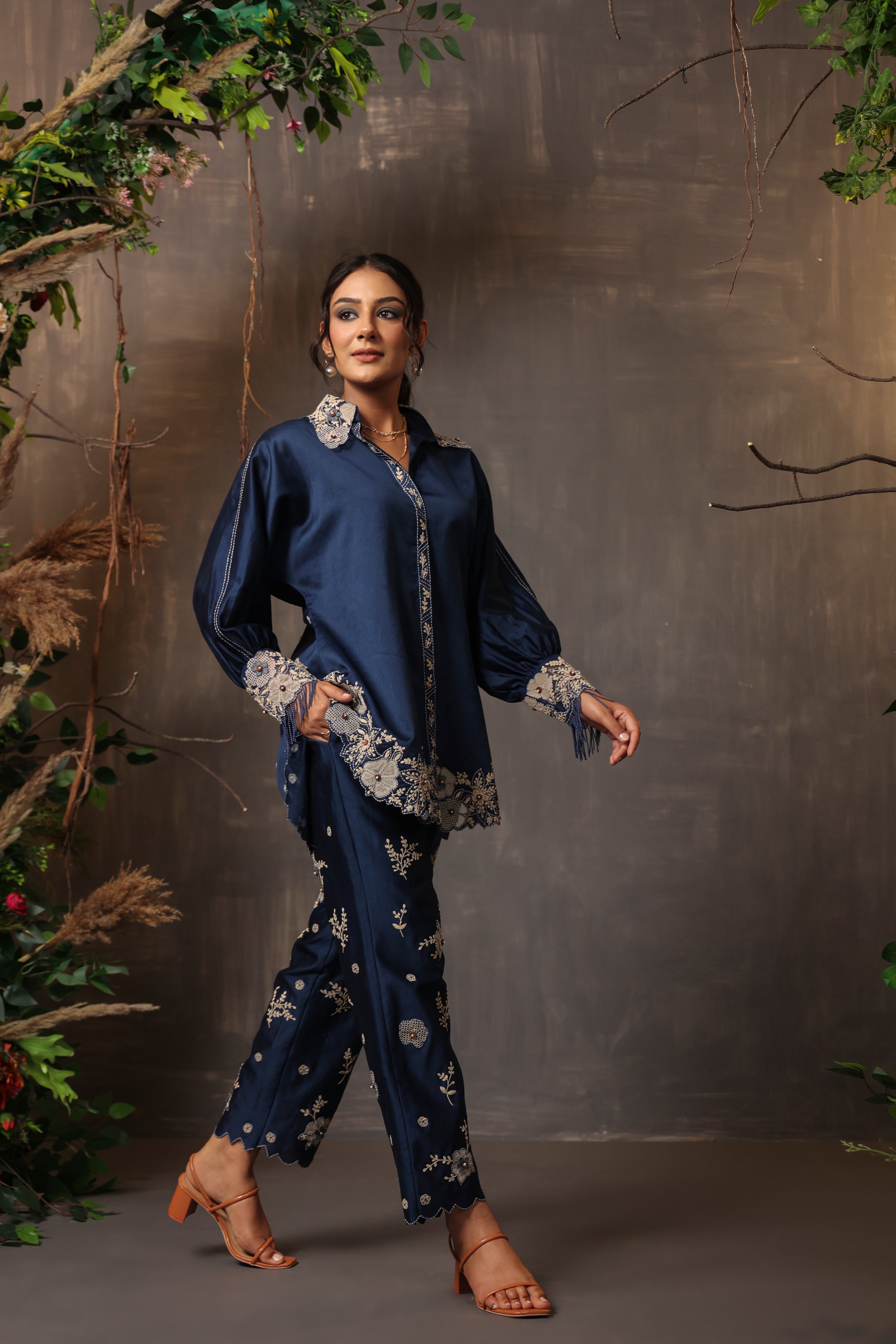 Gulshan Co-ord Set- Dark Blue