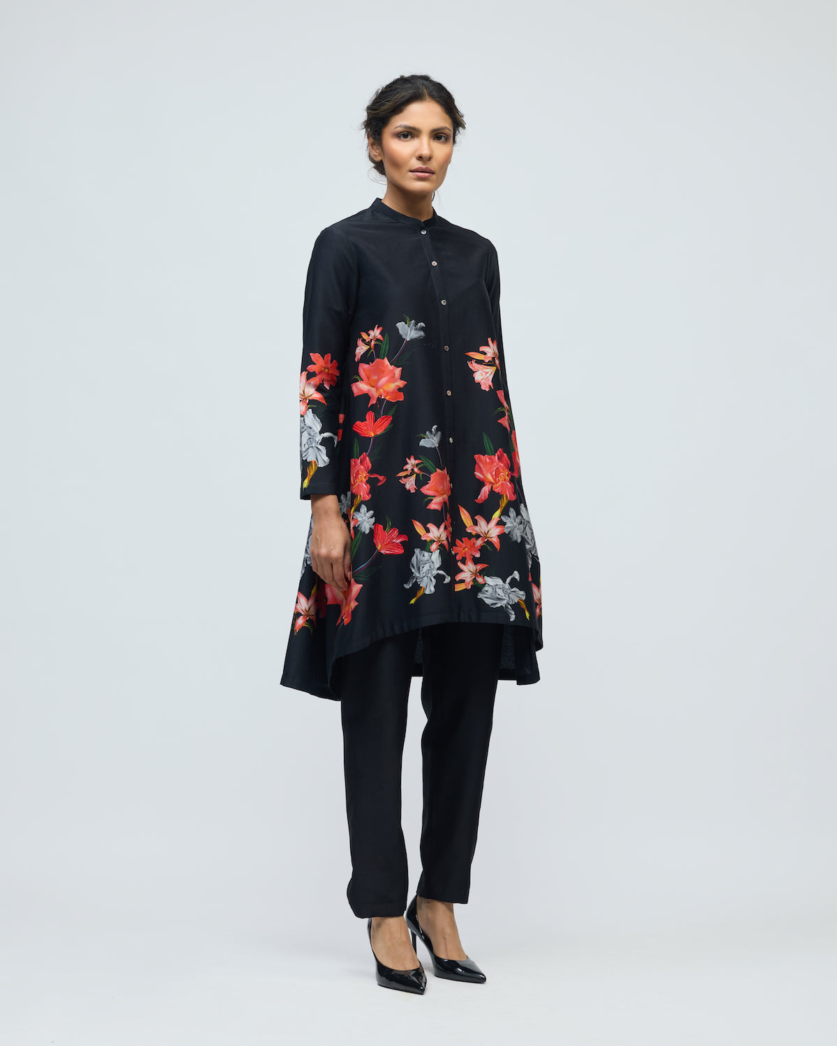 Floral Printed Chanderi Tunic Set With Voile Pant