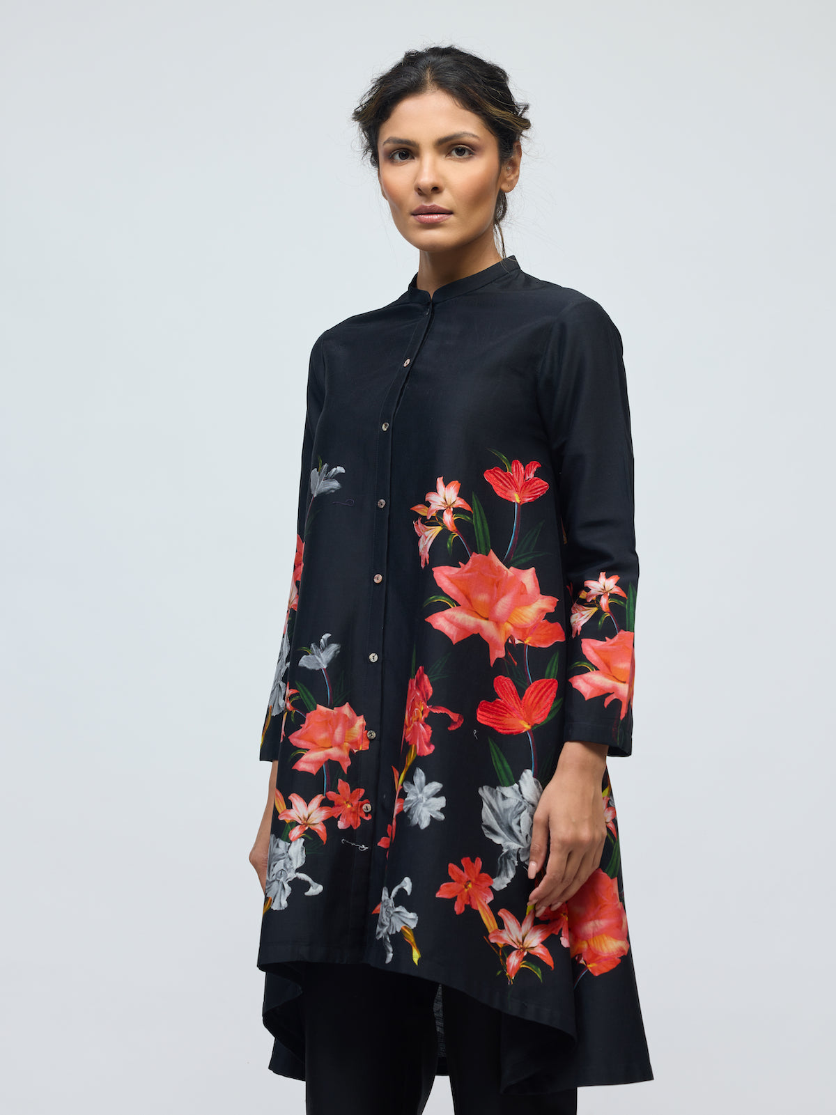 Floral Printed Chanderi Tunic Set With Voile Pant