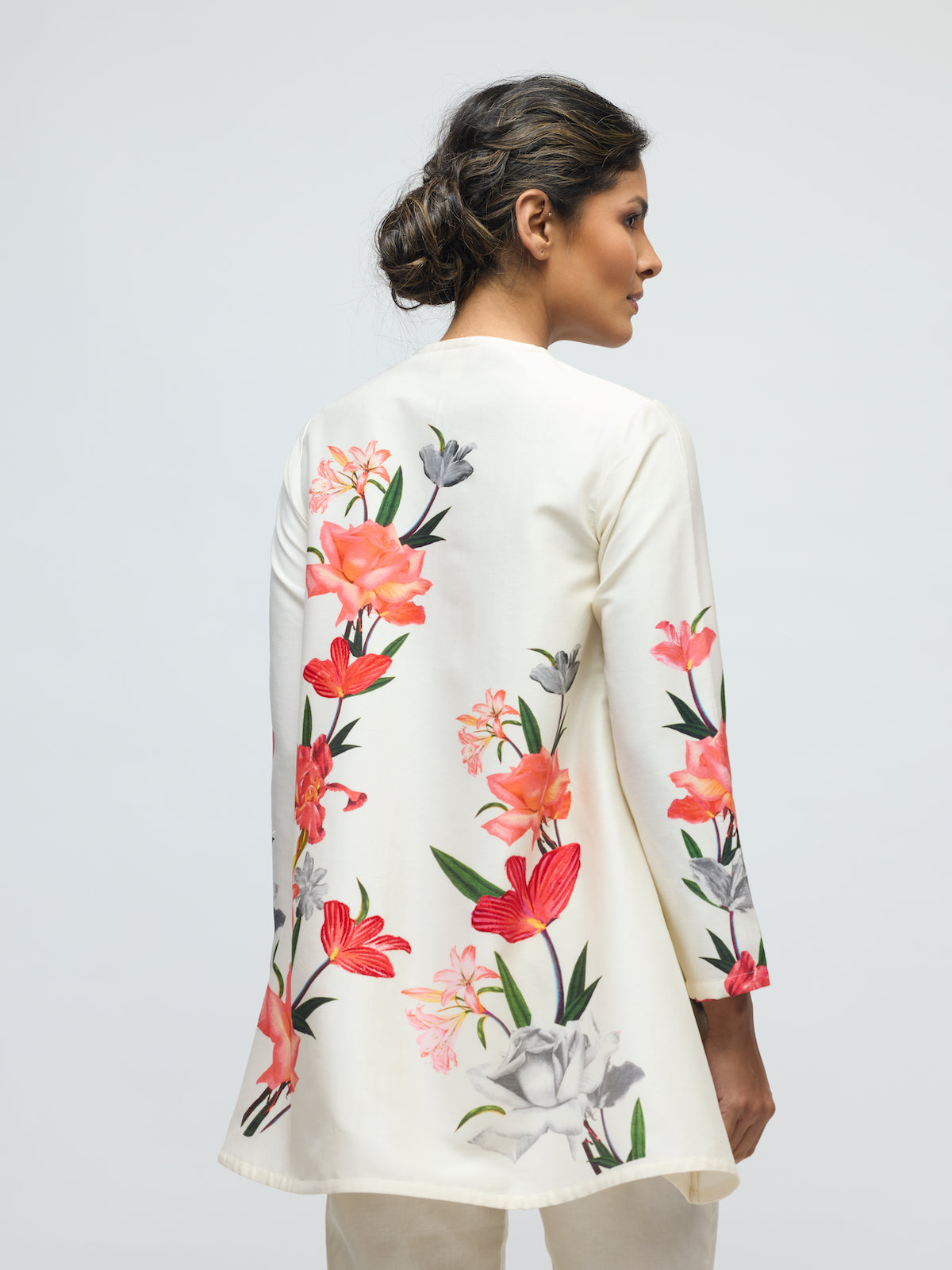 Floral Printed Chanderi Tunic Set With Voile Pant