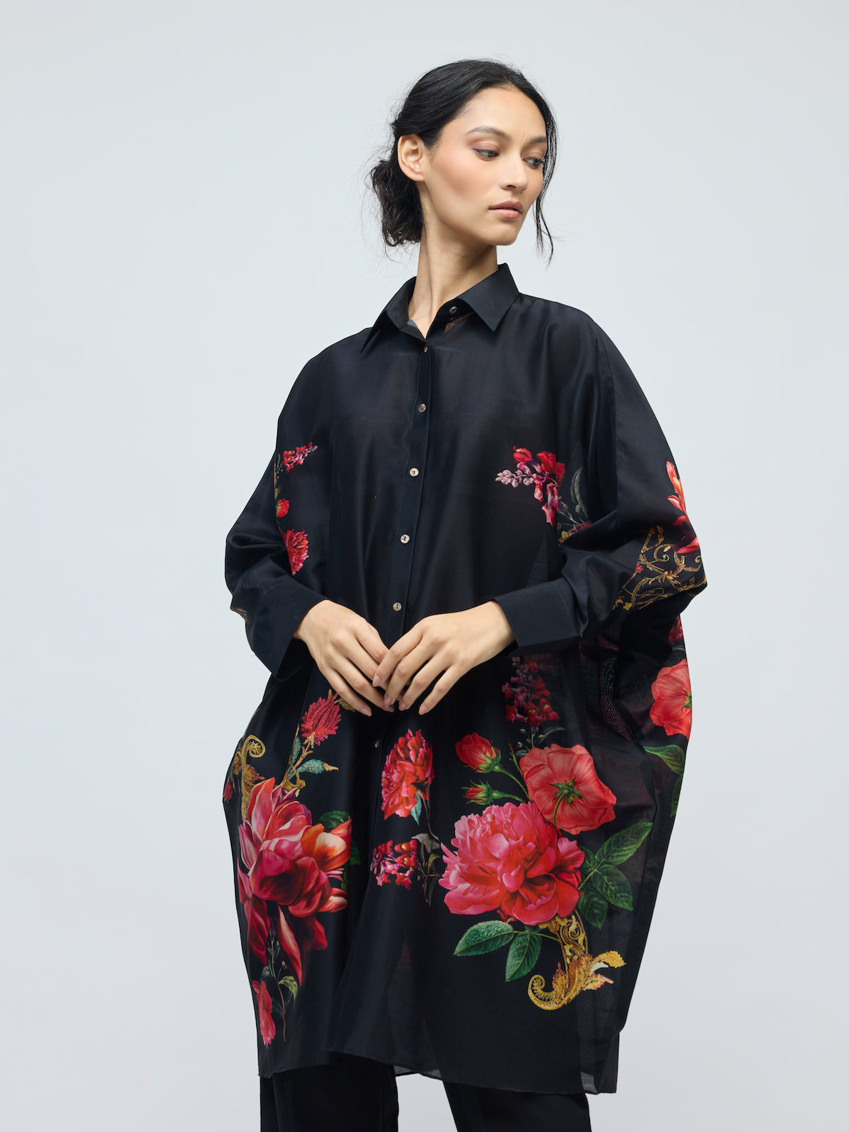 Floral Printed Chanderi Tunic