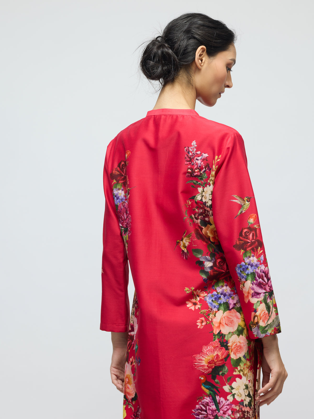 Floral Printed Chanderi Tunic Set With Voile Pant