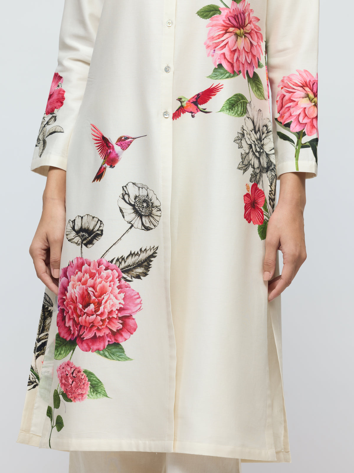 Floral Printed Chanderi Tunic Set With Voile Pant