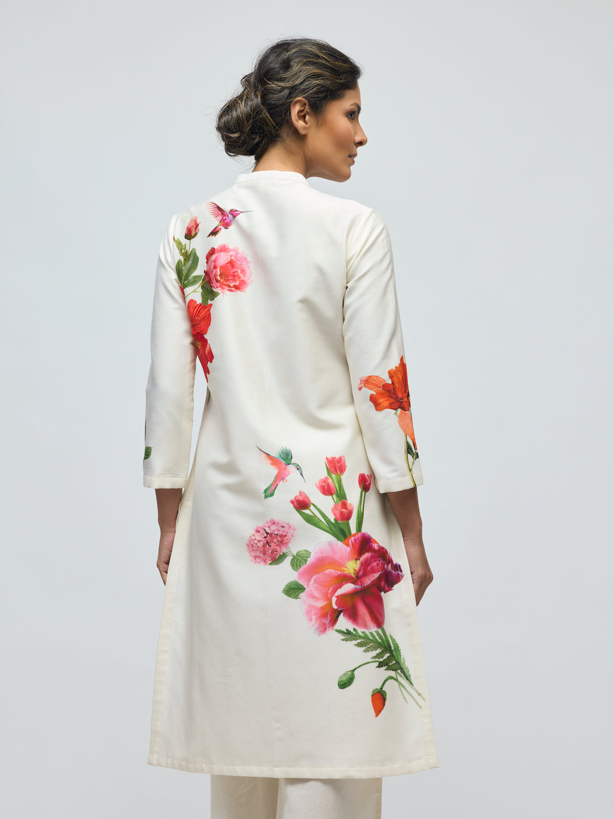 Floral Printed Chanderi Tunic Set With Voile Pant