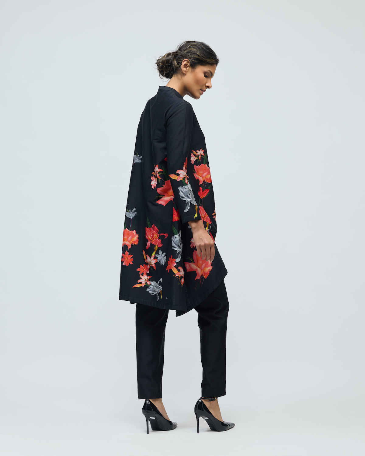 Floral Printed Chanderi Tunic Set With Voile Pant