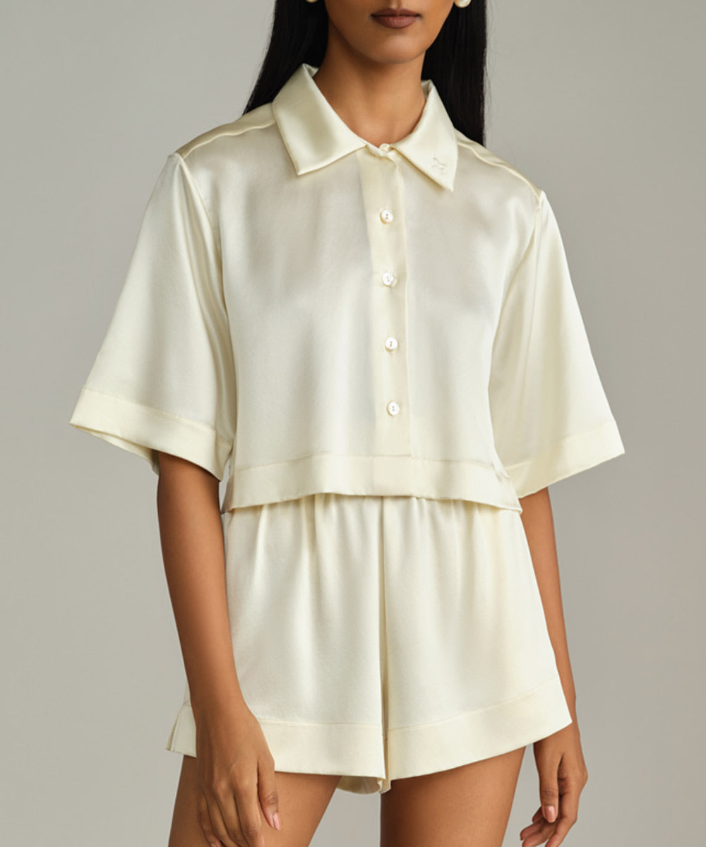 Silk Cropped Bowling Shirt