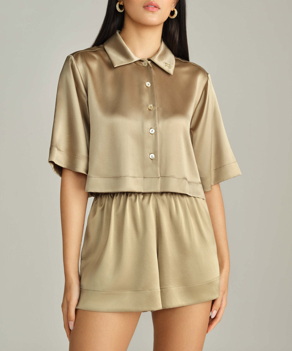 Silk Cropped Bowling Shirt