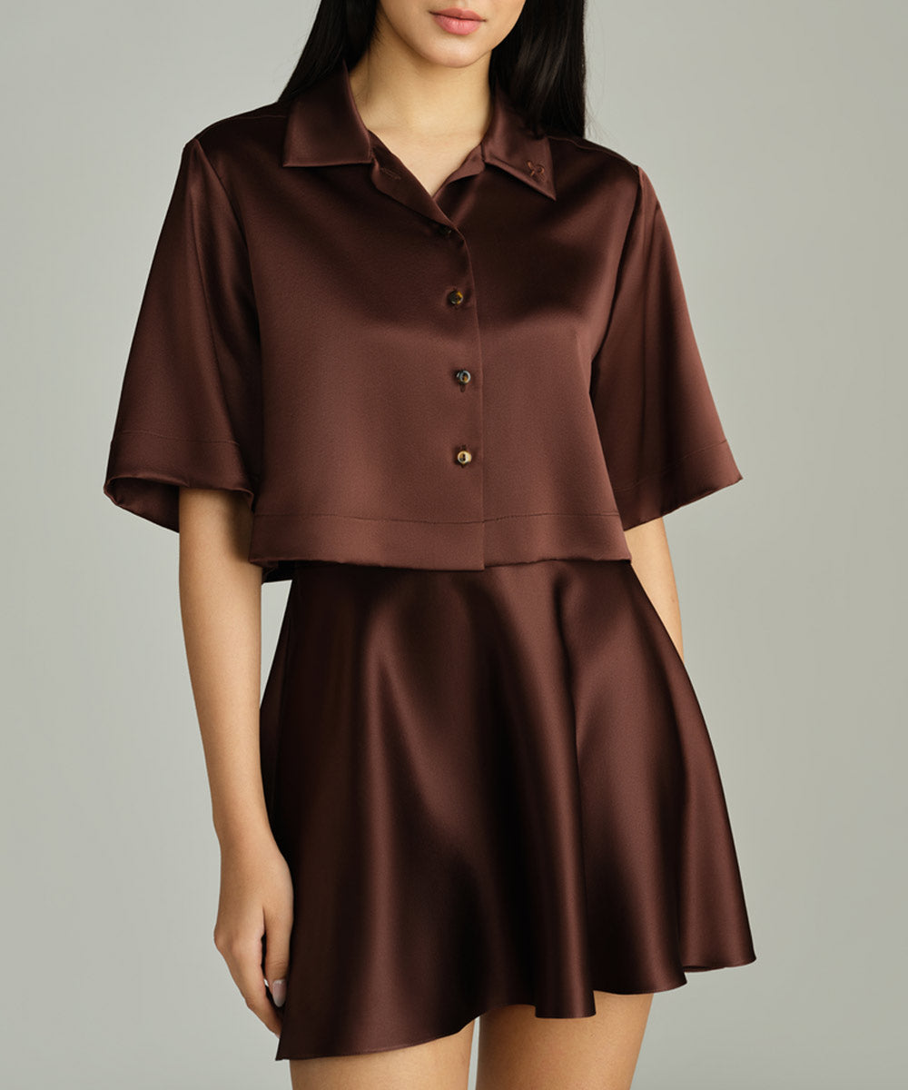 Silk Cropped Bowling Shirt