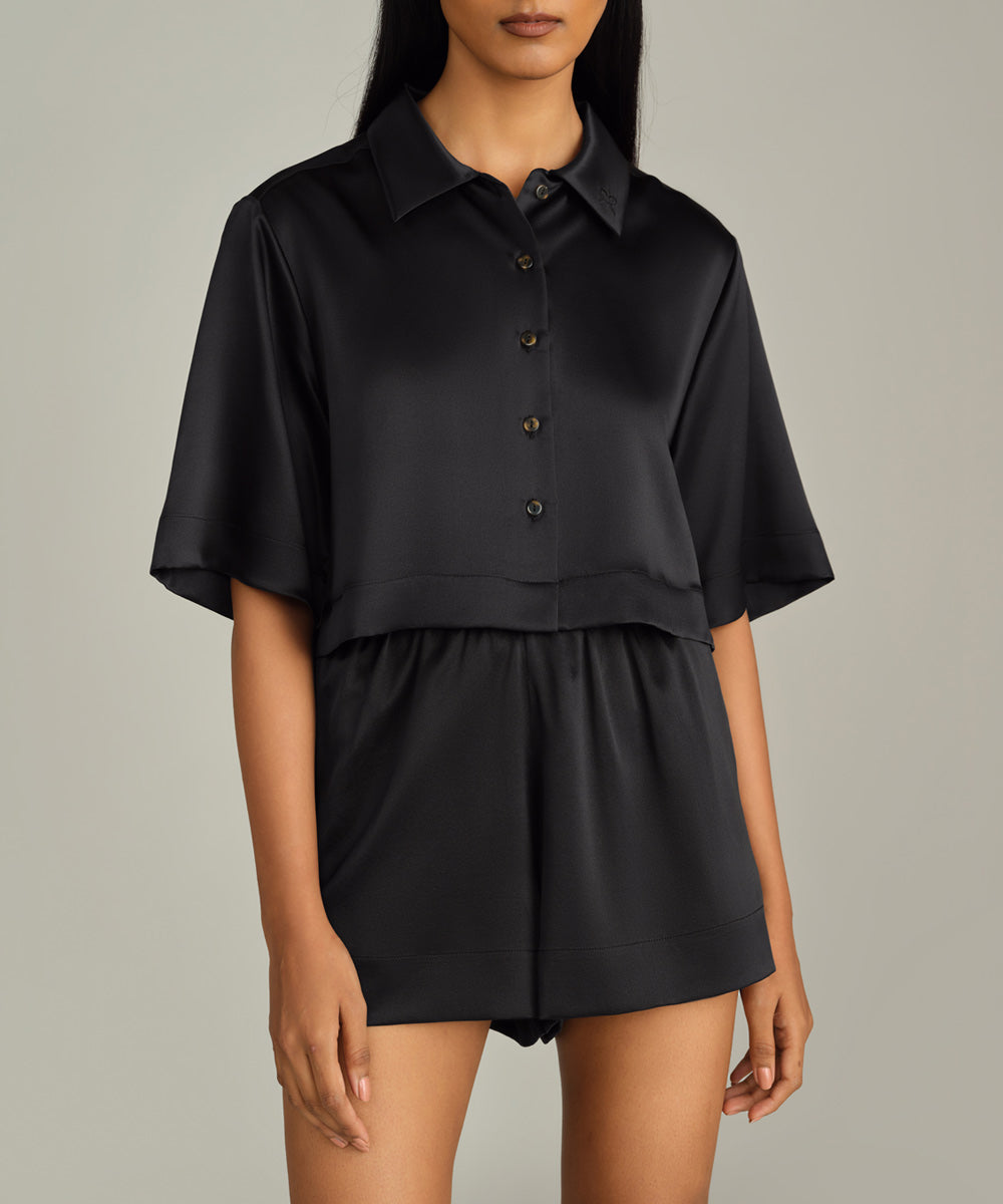 Silk Cropped Bowling Shirt