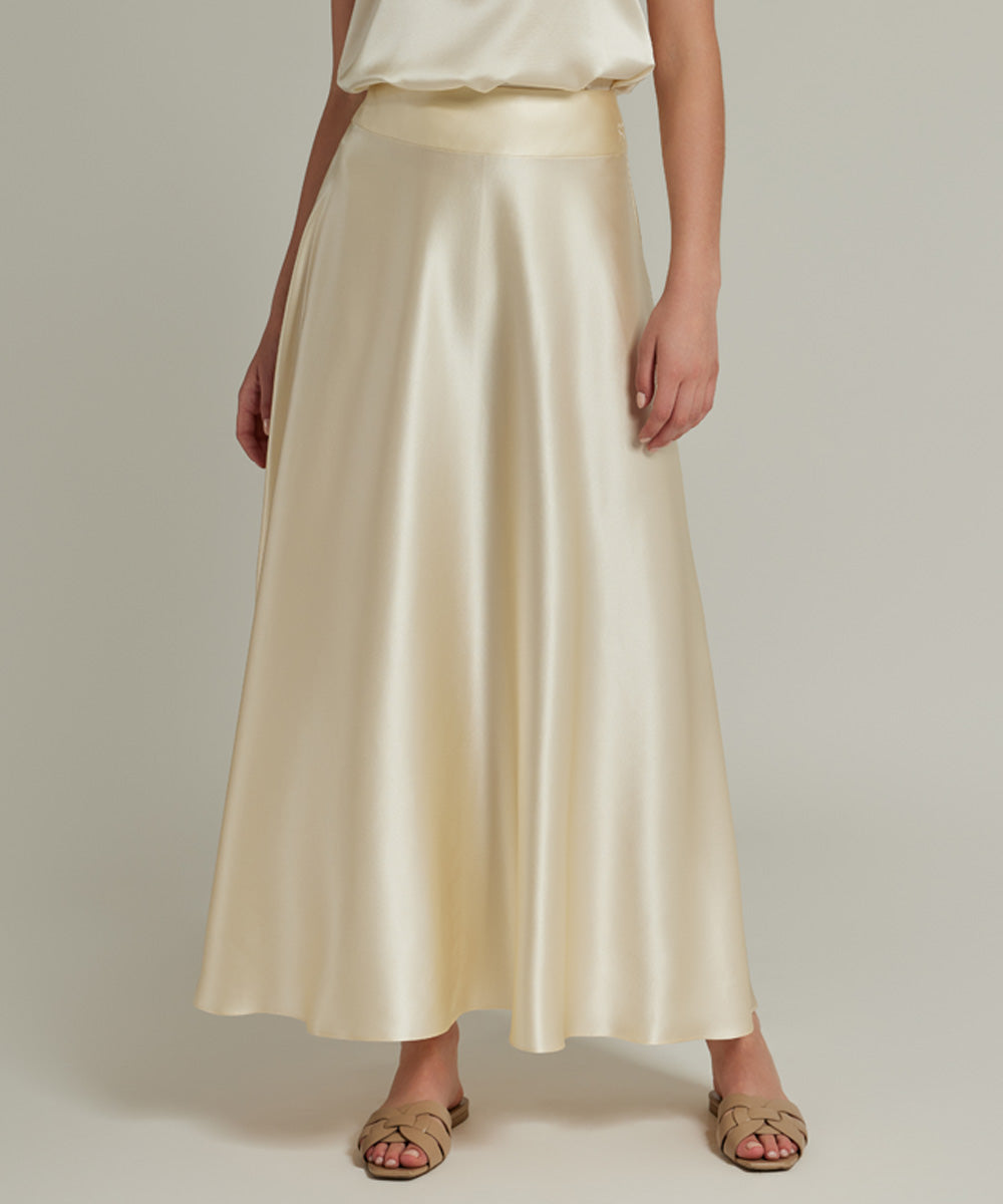 Silk Skirt Beige Silk Long Skirt