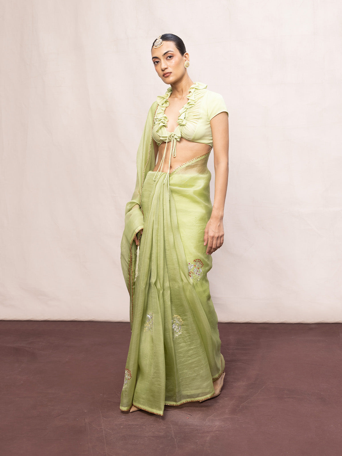 Handwoven Pistachio Green Kora Banarasi Saree