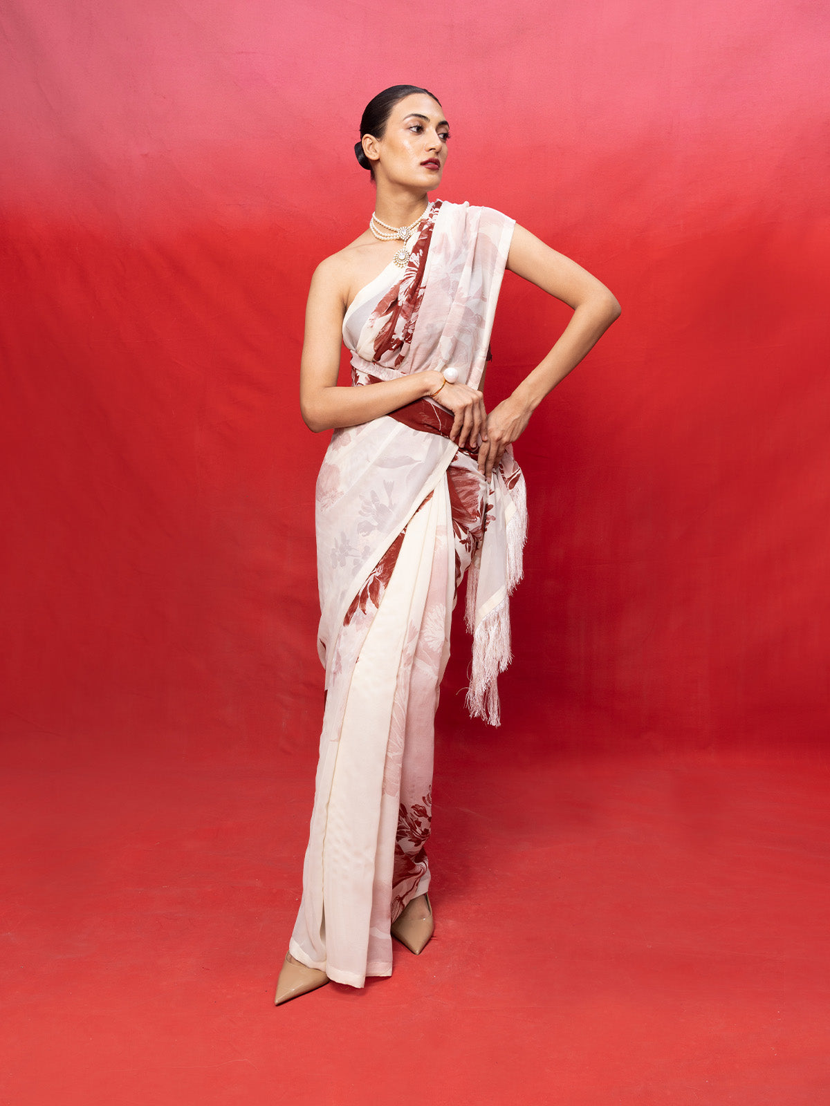 Handwoven Ivory Georgette Digital Print Saree