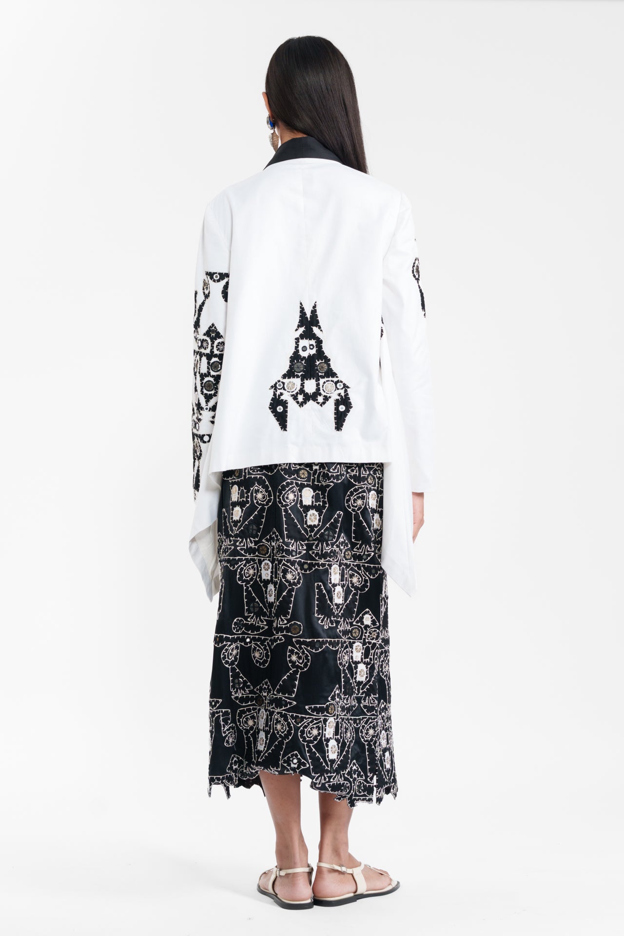 Appliqué Wrap Jacket With Cut-out Skirt