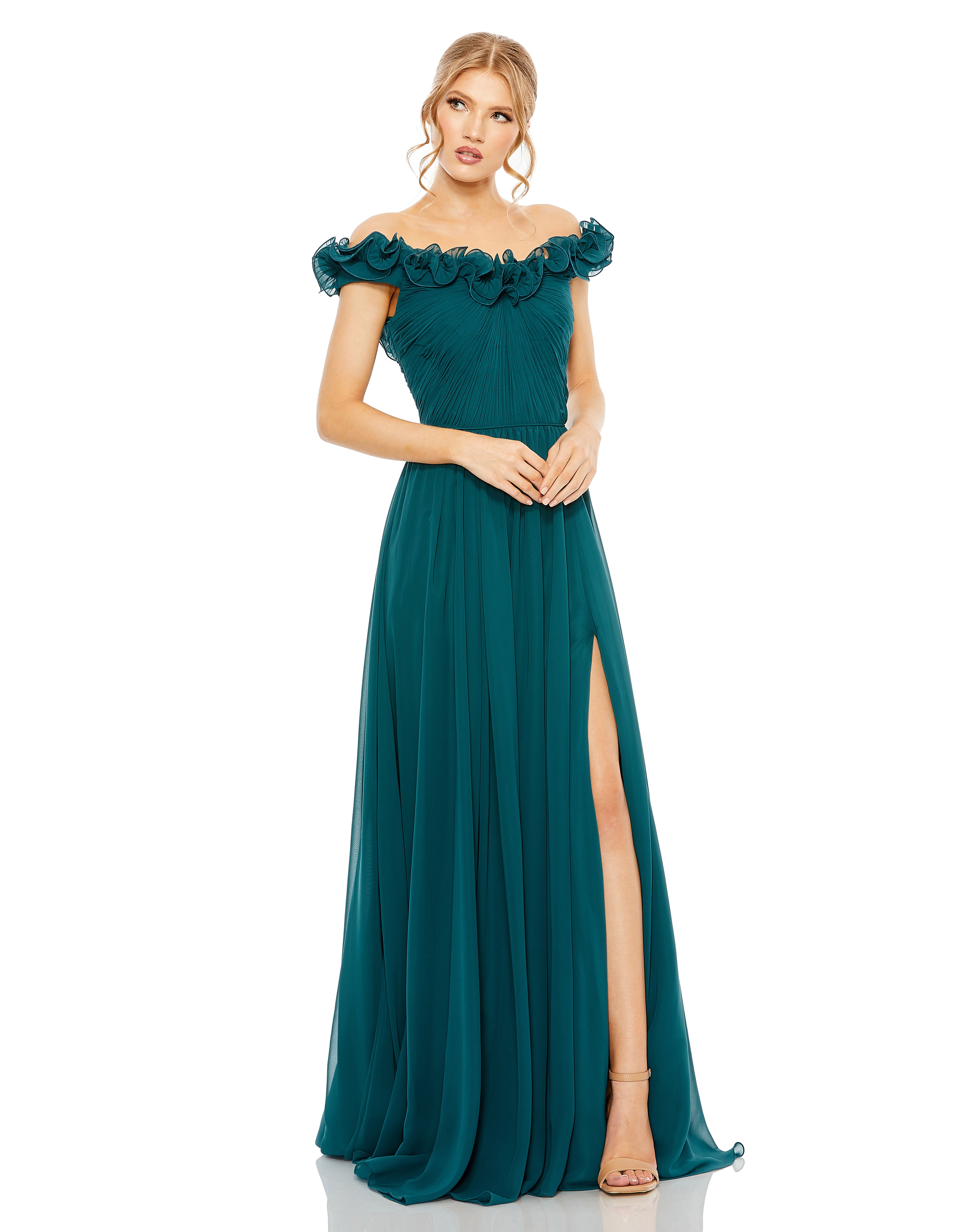 Ruched Off The Shoulder A Line Gown