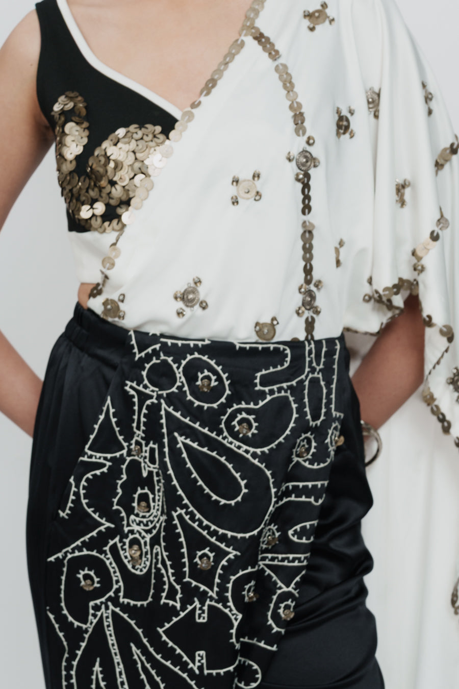 Hand Embroidered Shawl With Pants And Bralette