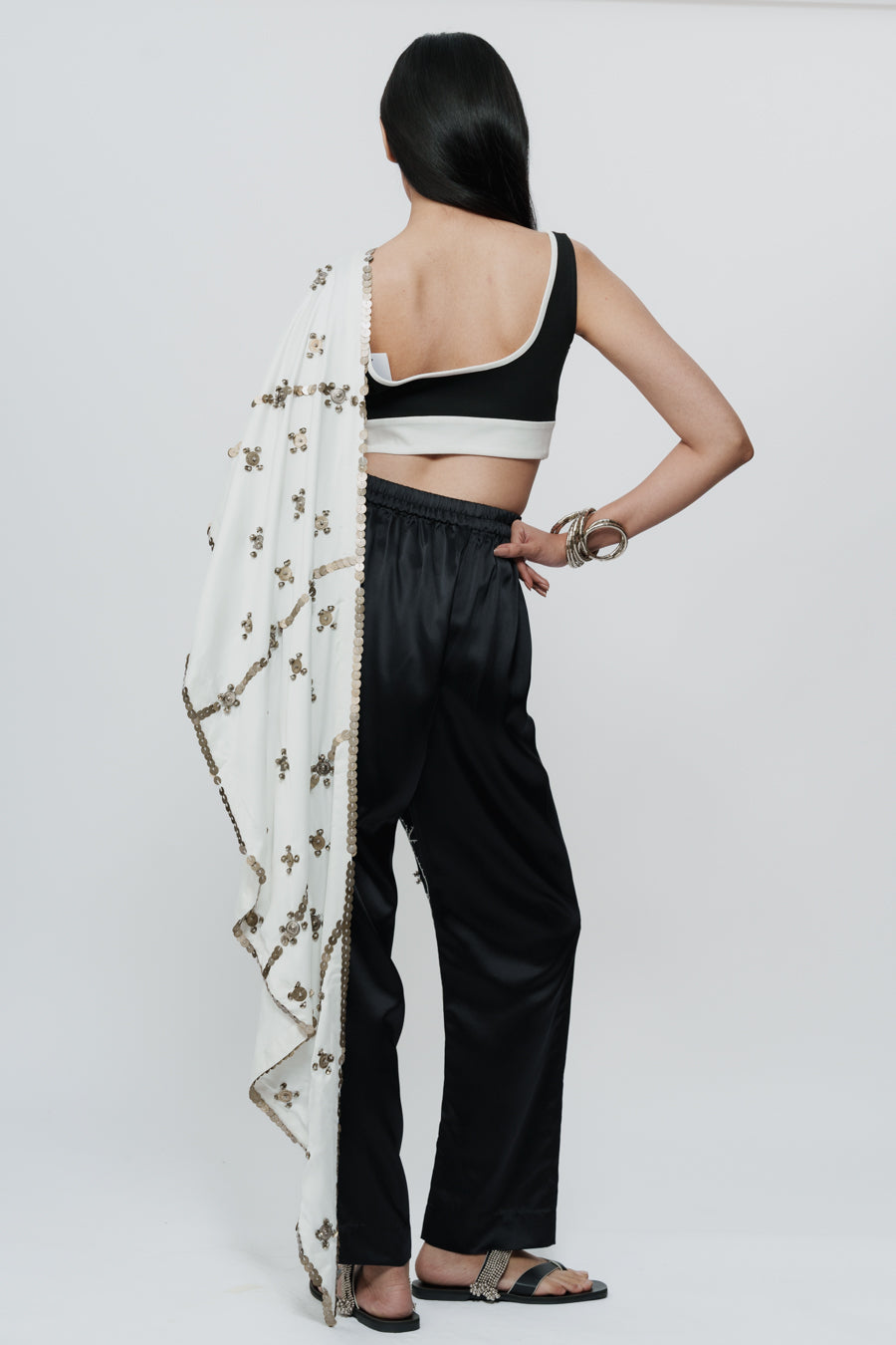 Hand Embroidered Shawl With Pants And Bralette