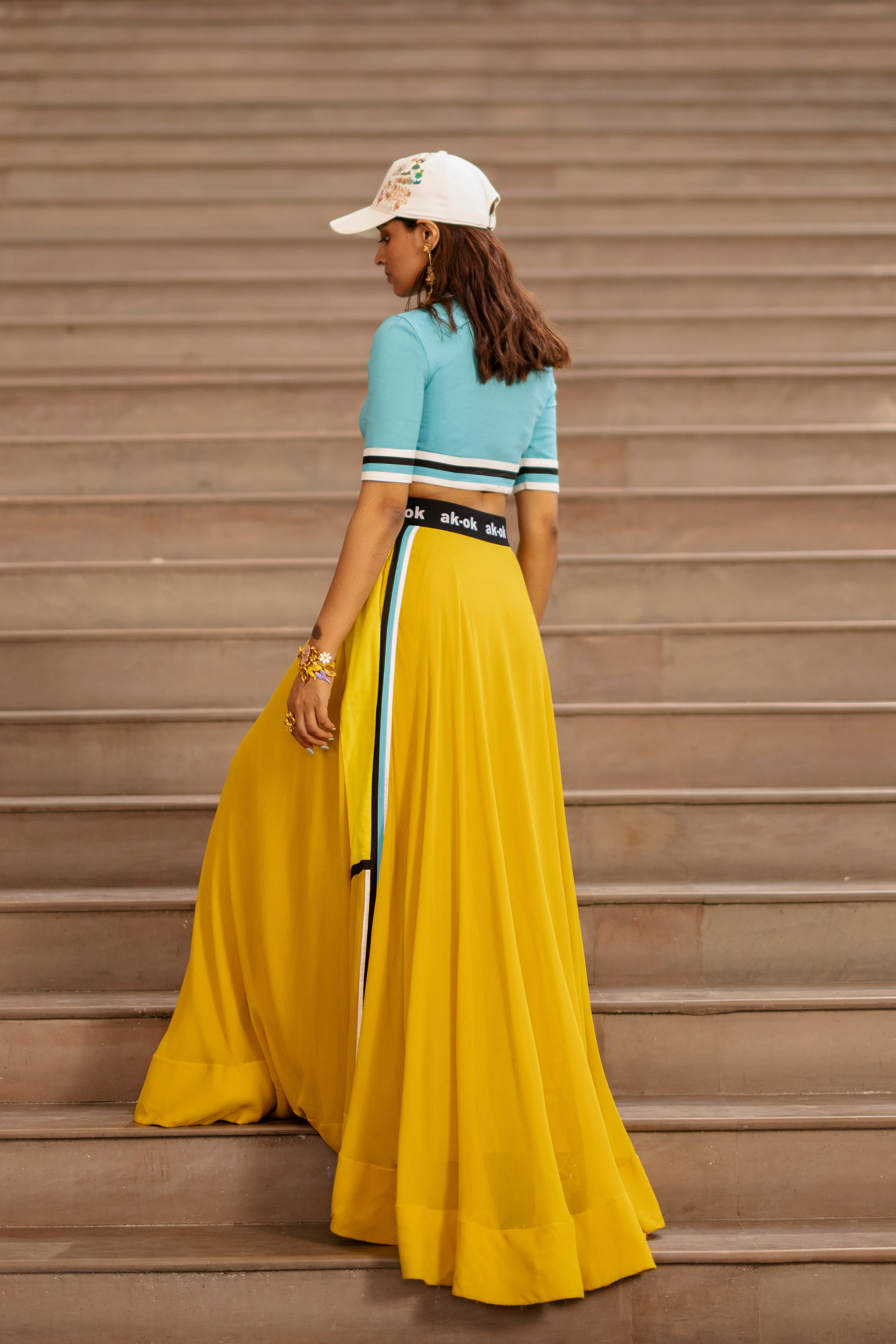 Buy Women Beige Yellow Floral Lehenga Skirt - RTW - Indya